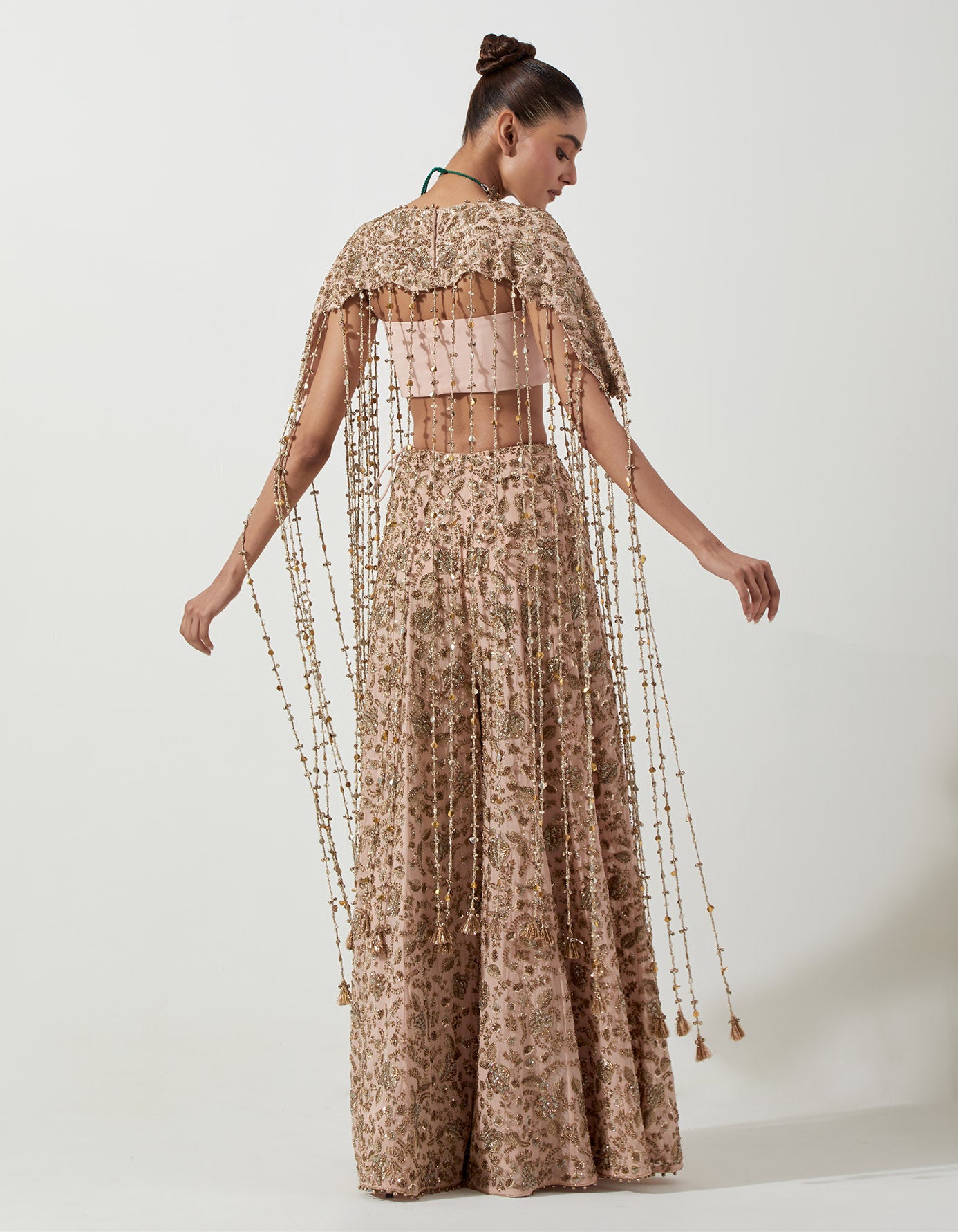 Blush Pink Embroidered Bib With Bustier And Sharara