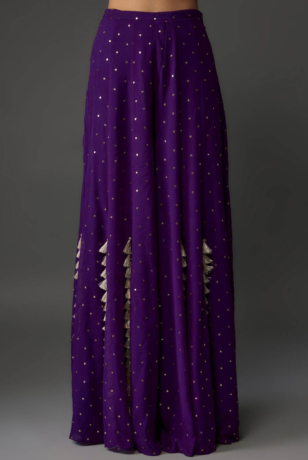 Purple Embroidered Back Tie-Up Choli With Sharara