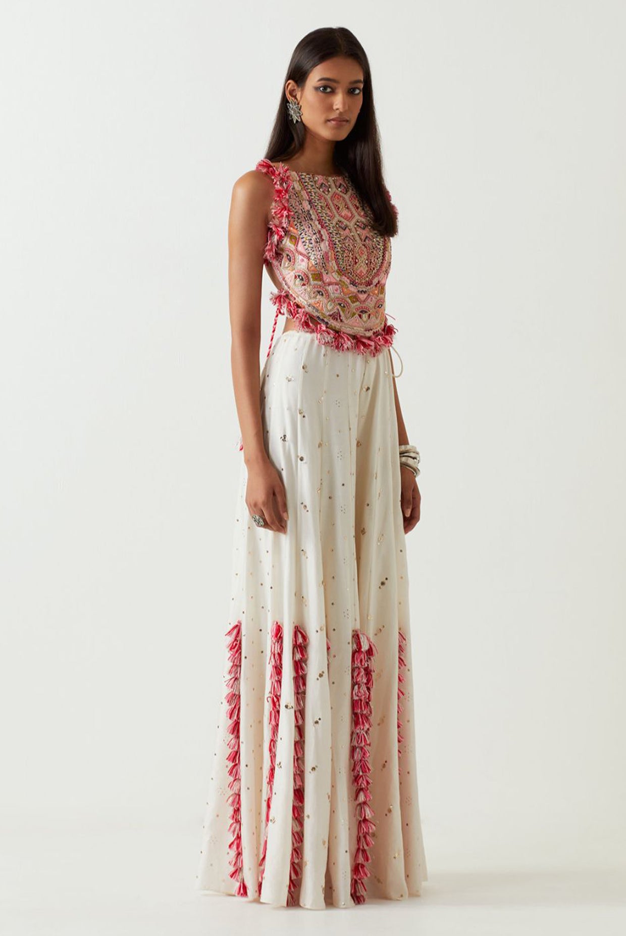 Off-White Embroidered Choli With Sharara