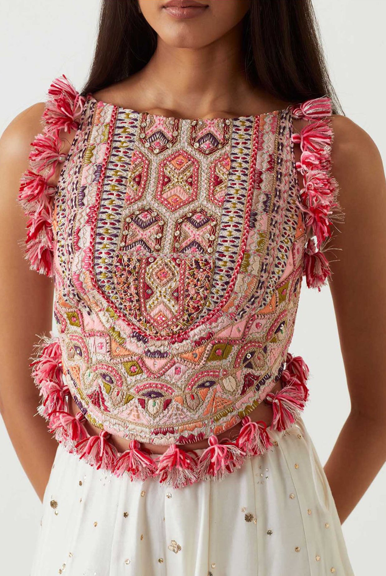 Off-White Embroidered Choli With Sharara