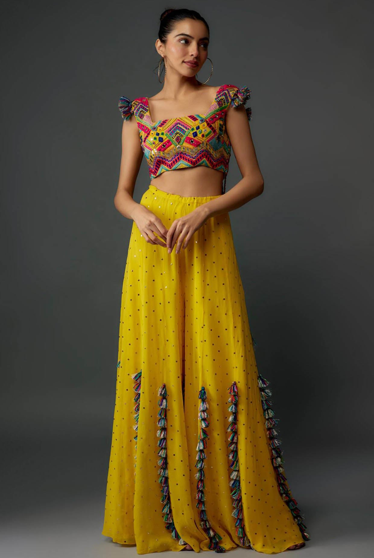 Yellow Embroidered Choli With Sharara
