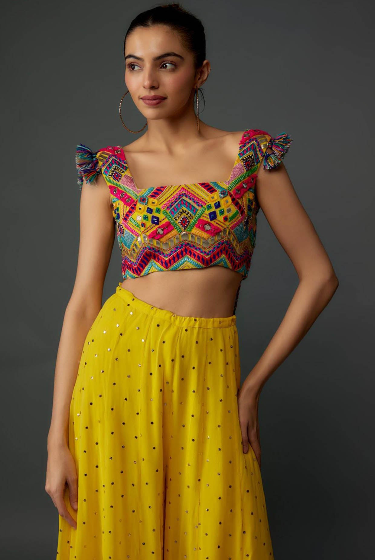 Yellow Embroidered Choli With Sharara