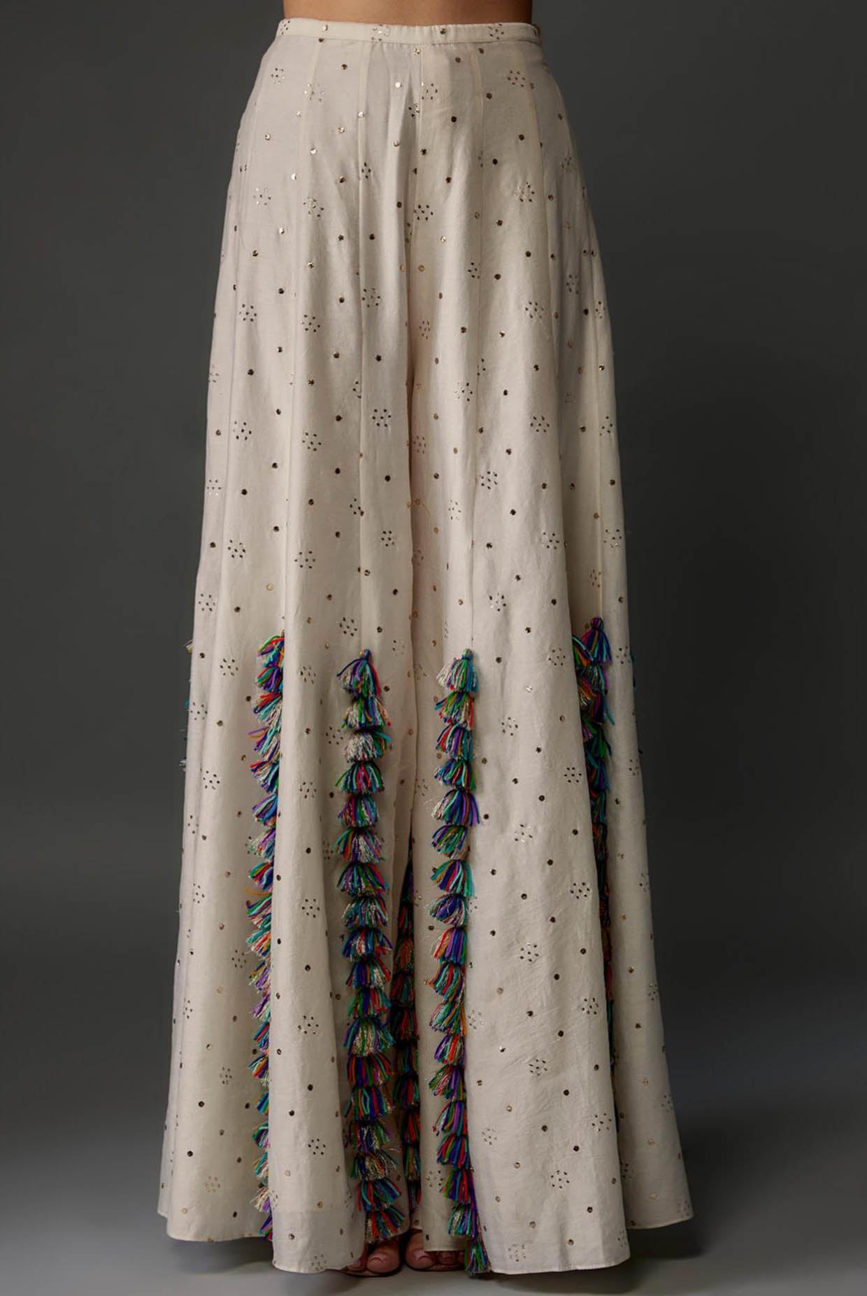 Off-White Embroidered Back Tie-Up Choli With Sharara