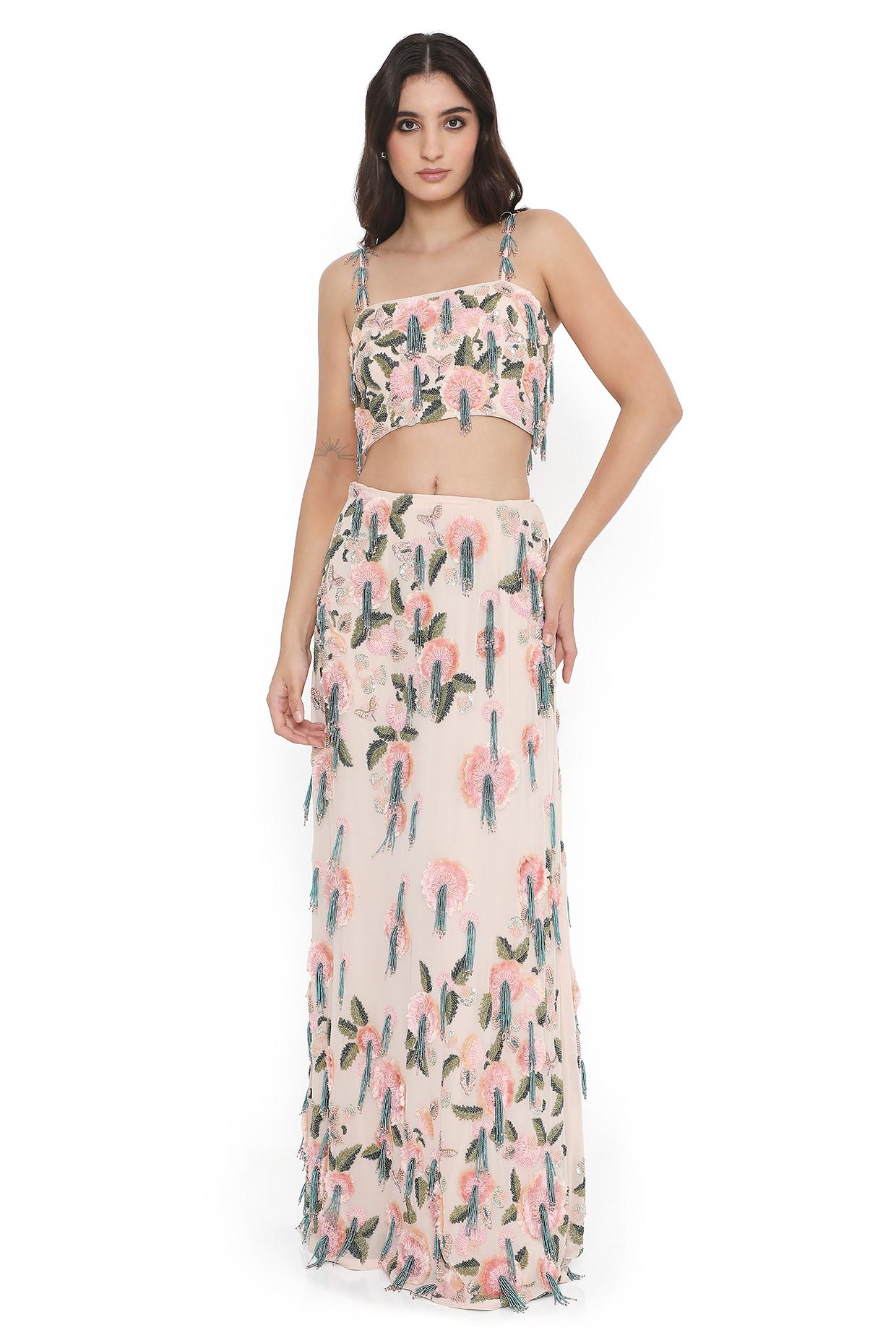Blush Pink Embroidred Choli With Slit Skirt