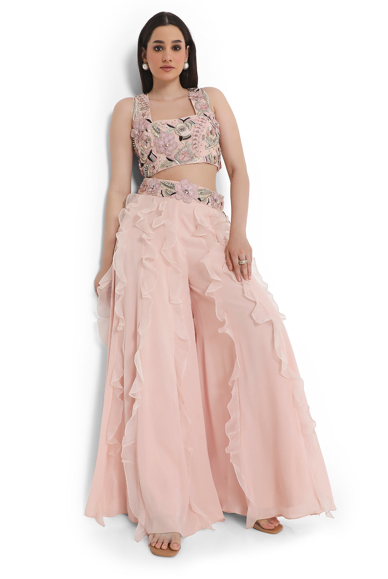 Fabiana Off White Embroidered Choli With Tie Up Back And Sharara With Ruffles