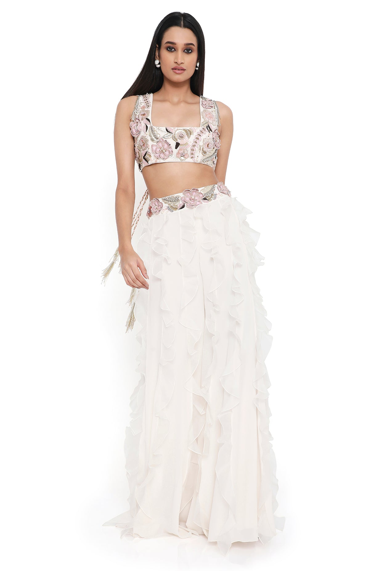 Fabiana Off White Embroidered Choli With Tie Up Back And Sharara With Ruffles