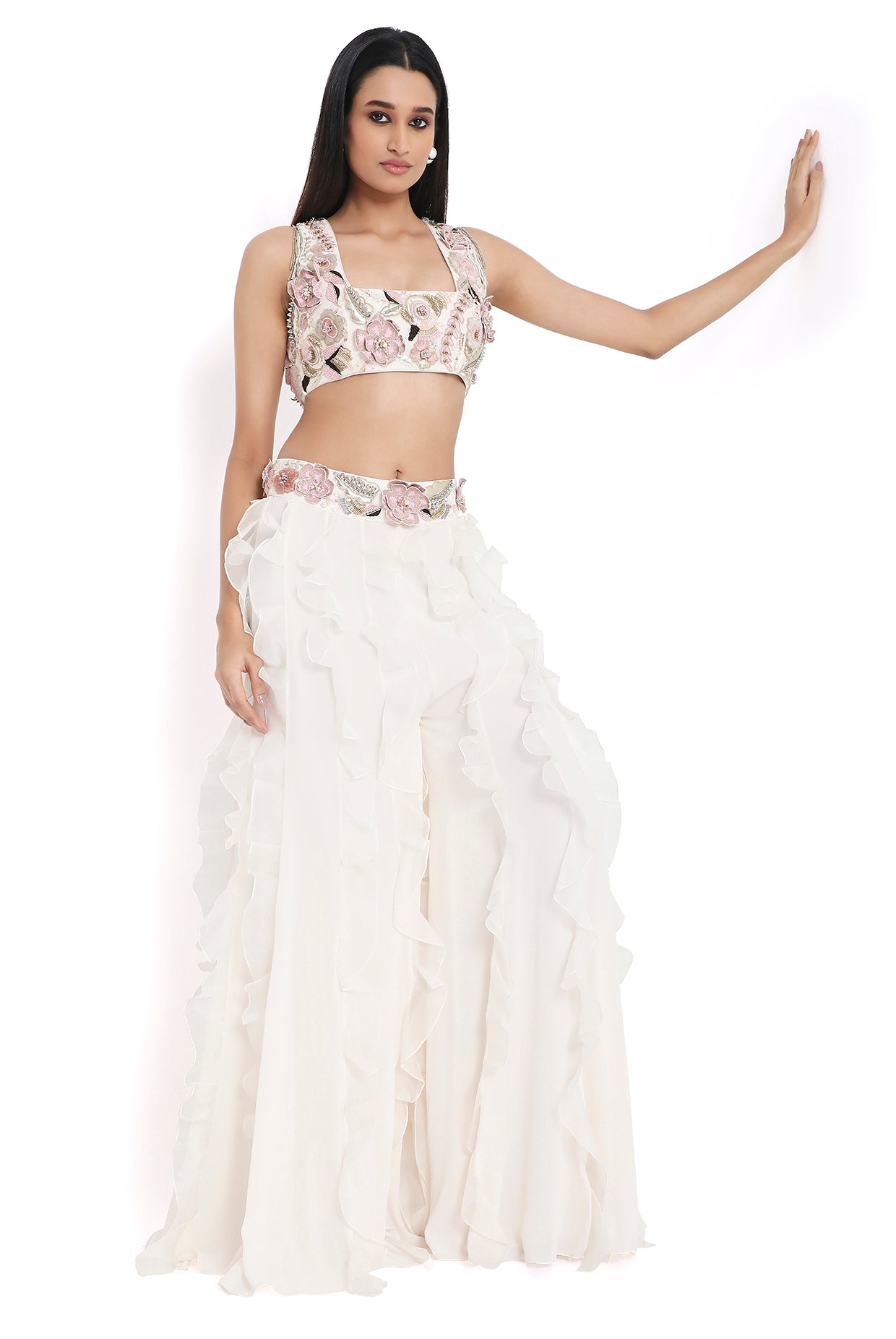 Fabiana Off White Embroidered Choli With Tie Up Back And Sharara With Ruffles