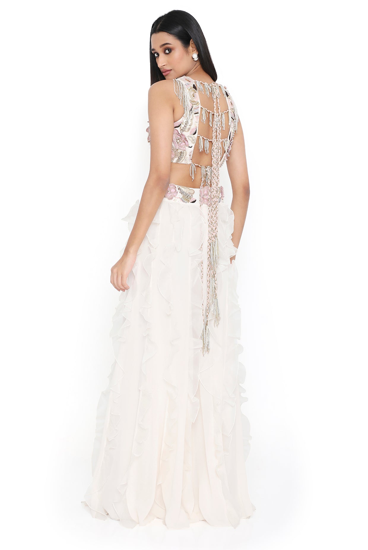 Fabiana Off White Embroidered Choli With Tie Up Back And Sharara With Ruffles
