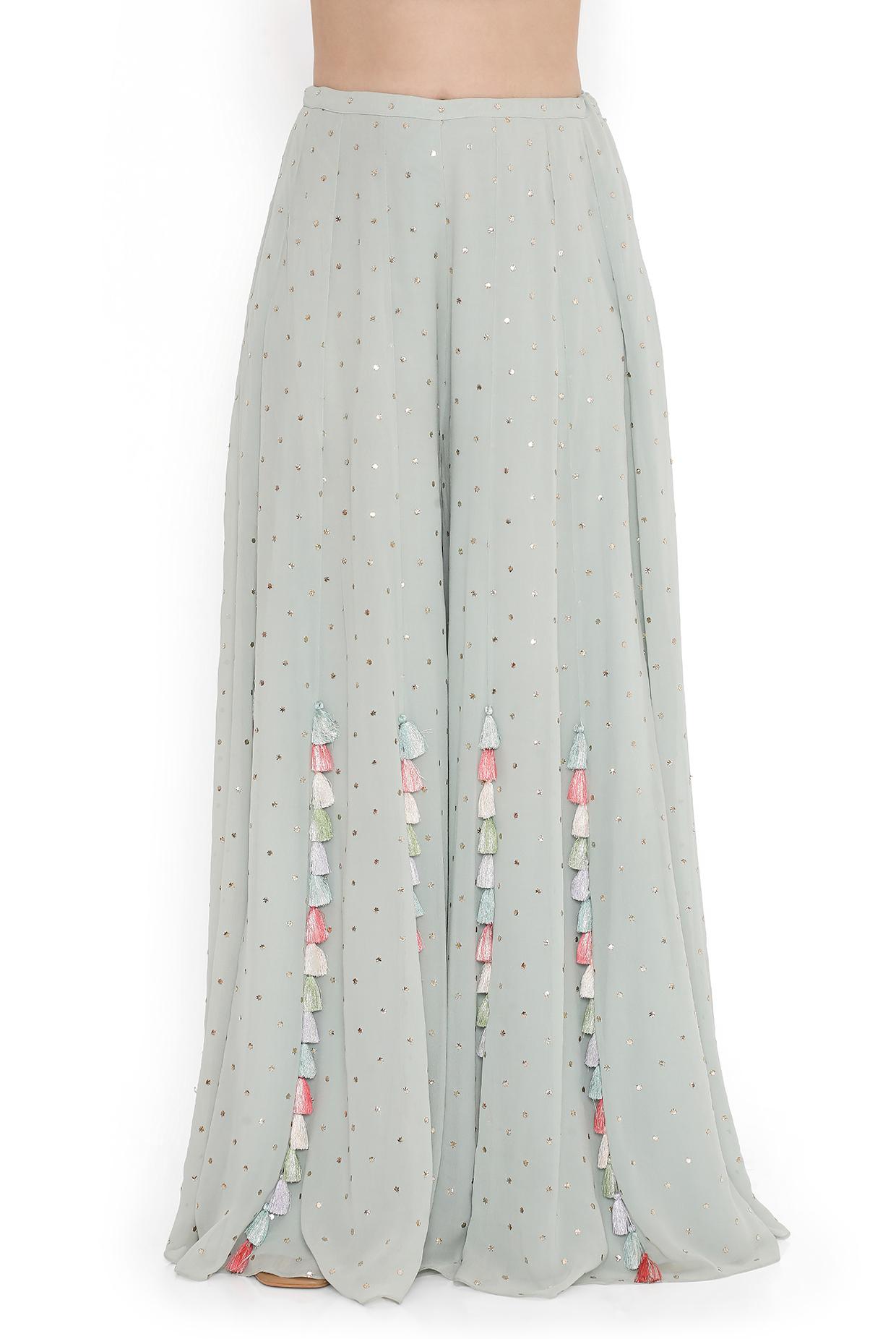Sea Foam Embroidered Back Tie-Up Choli With Sharara