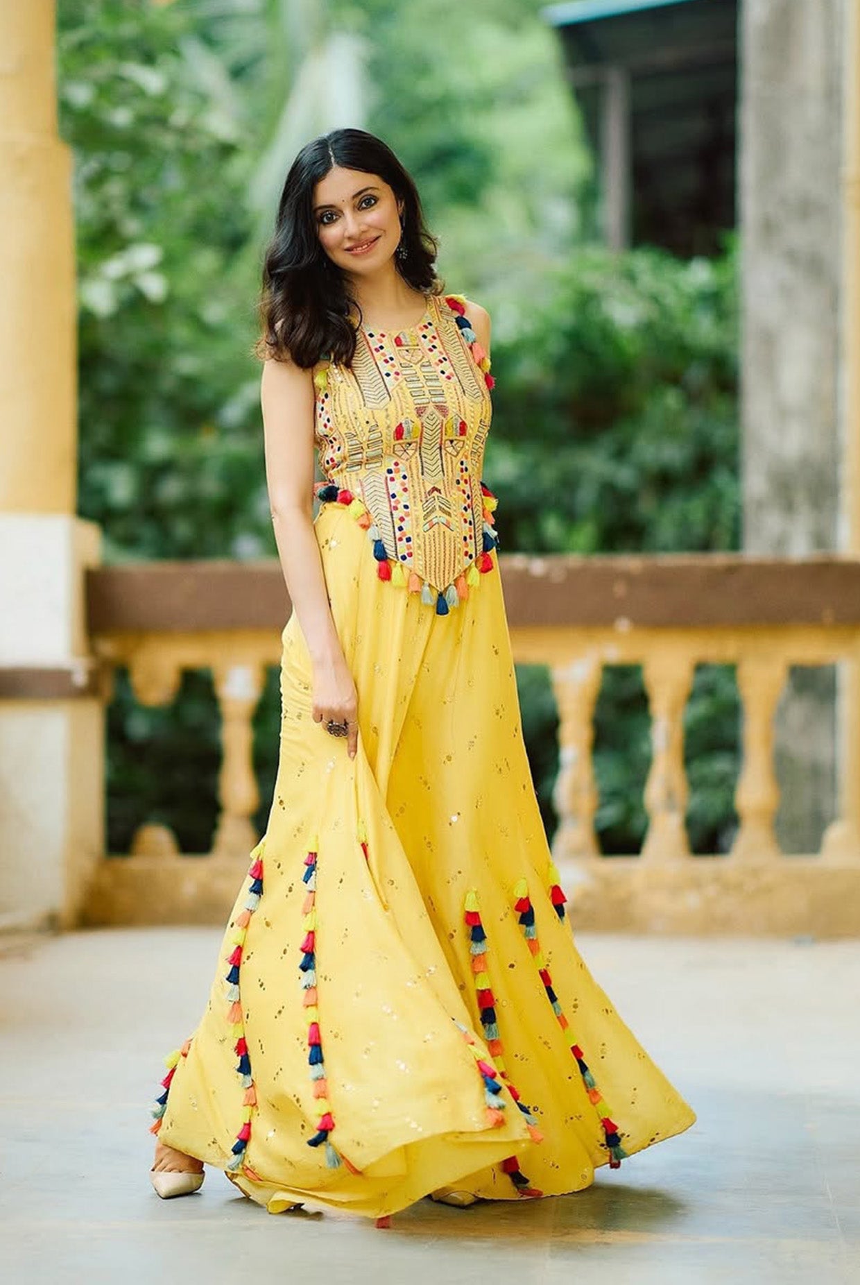 Yellow Georgette Embroidered Choli With Sharara
