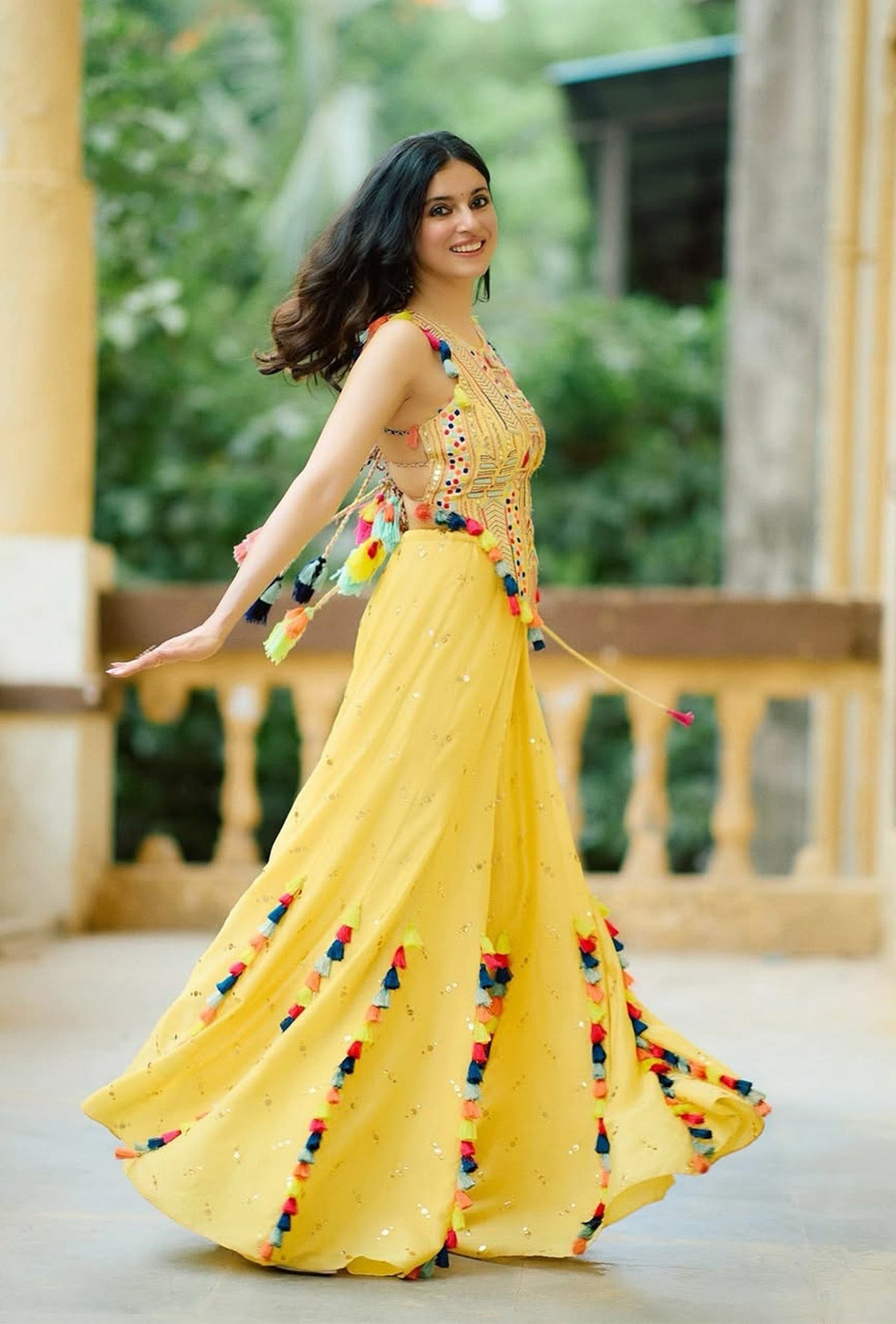 Yellow Georgette Embroidered Choli With Sharara