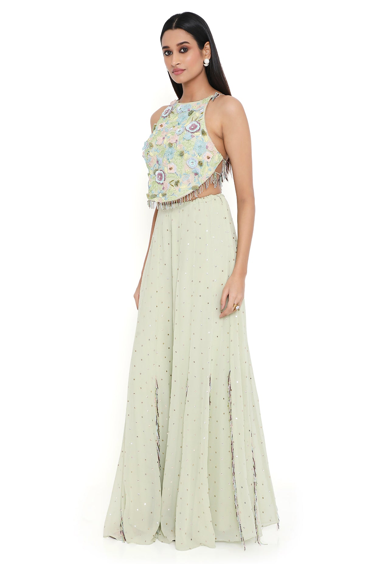 Elisa Aqua Embroidered Choli And Sharara