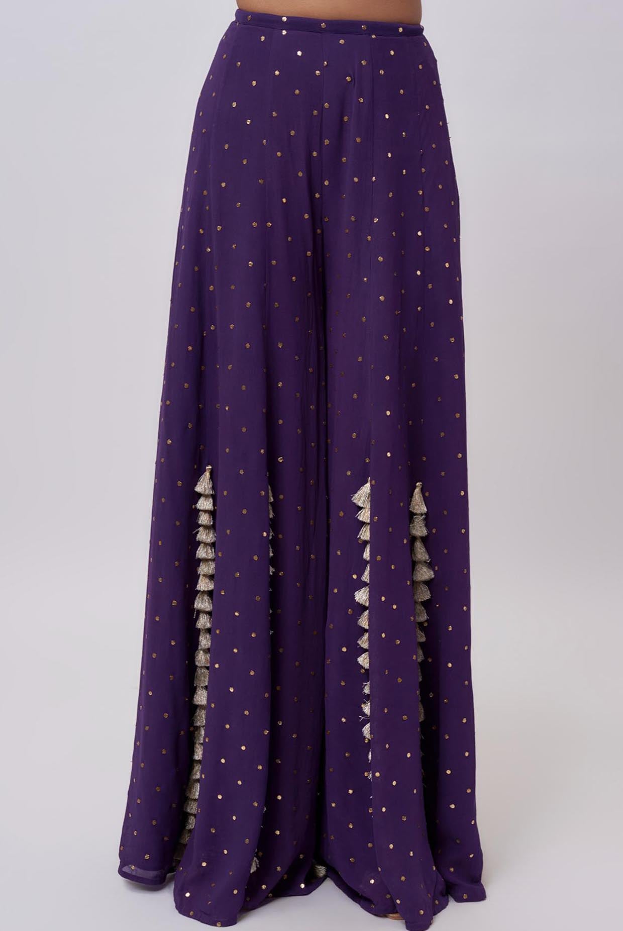 Purple Georgette Embroidred Choli And Mukaish Georgette Sharara