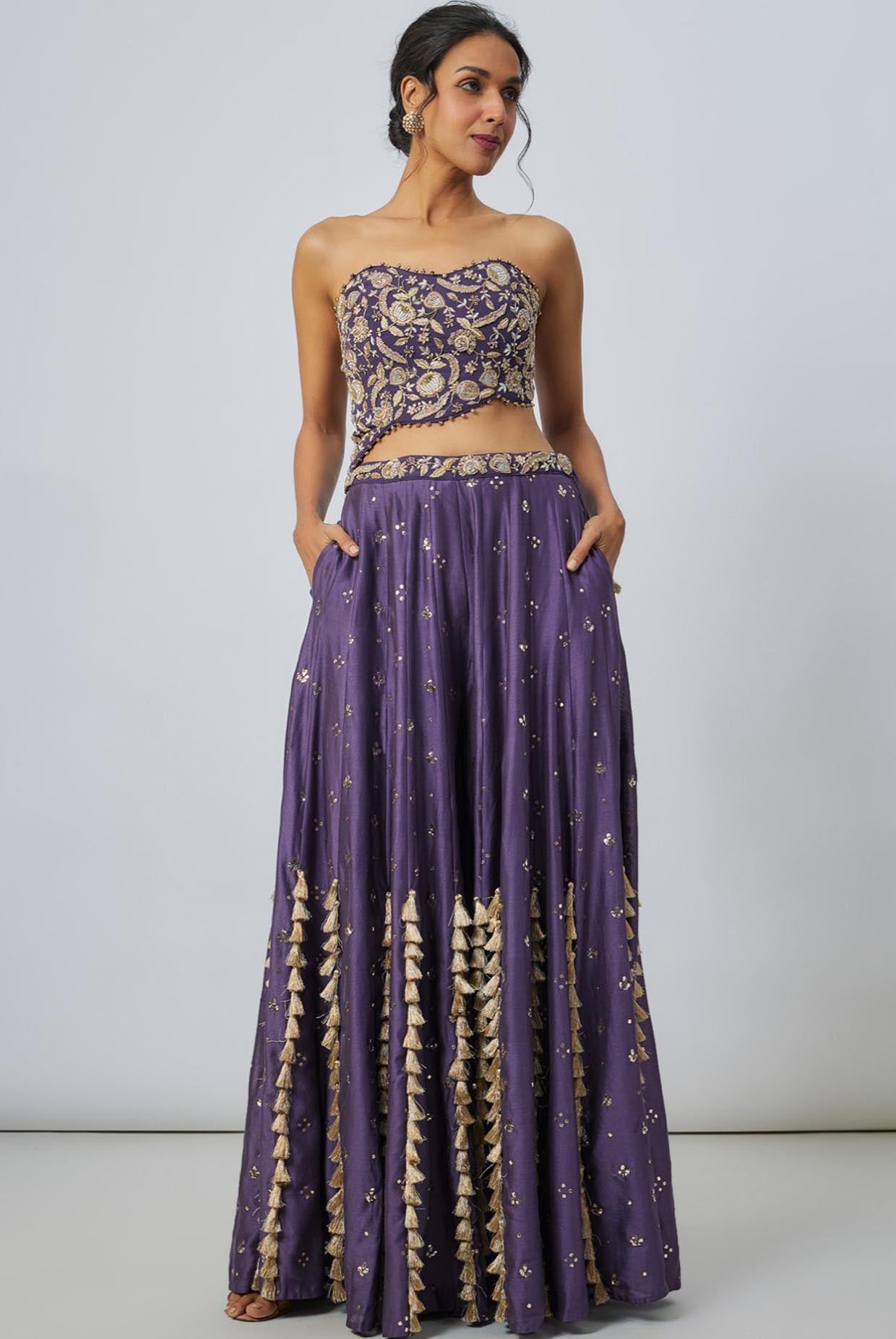 Purple Embroidered Choli With Sharara