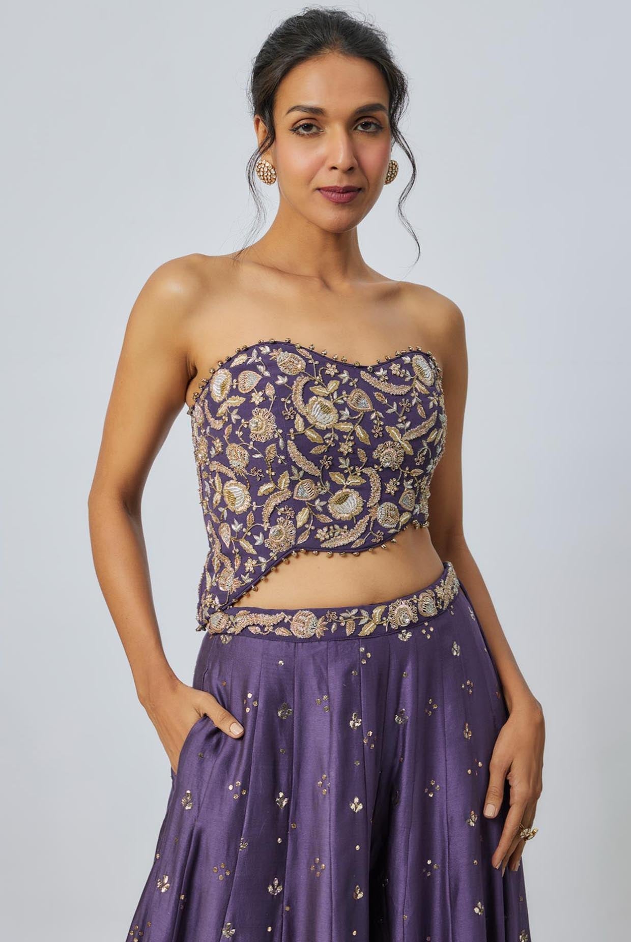 Purple Embroidered Choli With Sharara