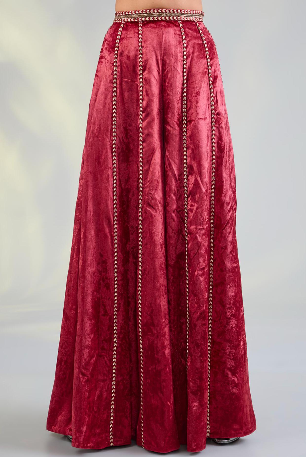 Dark Red Embroidered Choli With Sharara