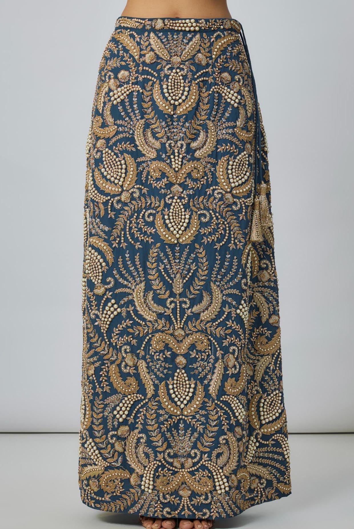 Navy Blue Embroidered Choli With Embroidered Skirt