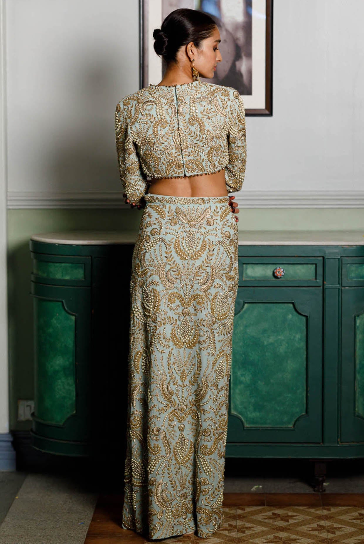 Soha Mint Embroidered Choli And Skirt