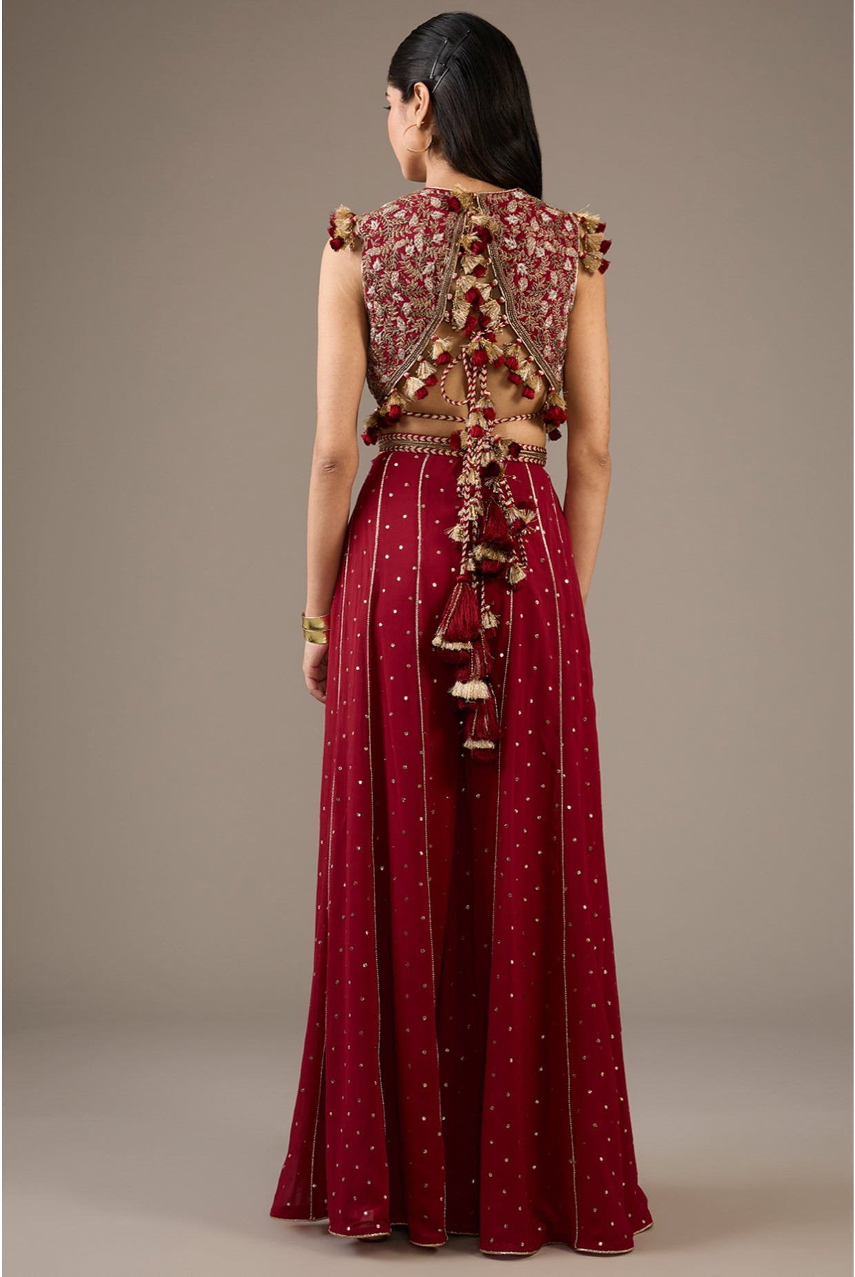 Maroon Embroidered Choli With Sharara.