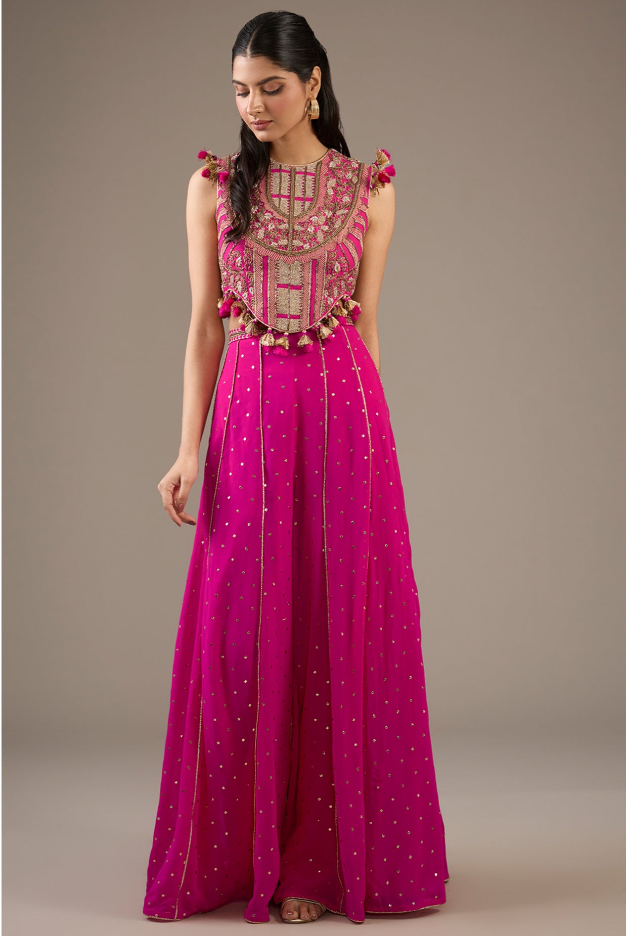 Hot Pink Embroidered Choli With Hot Pink Sharara.