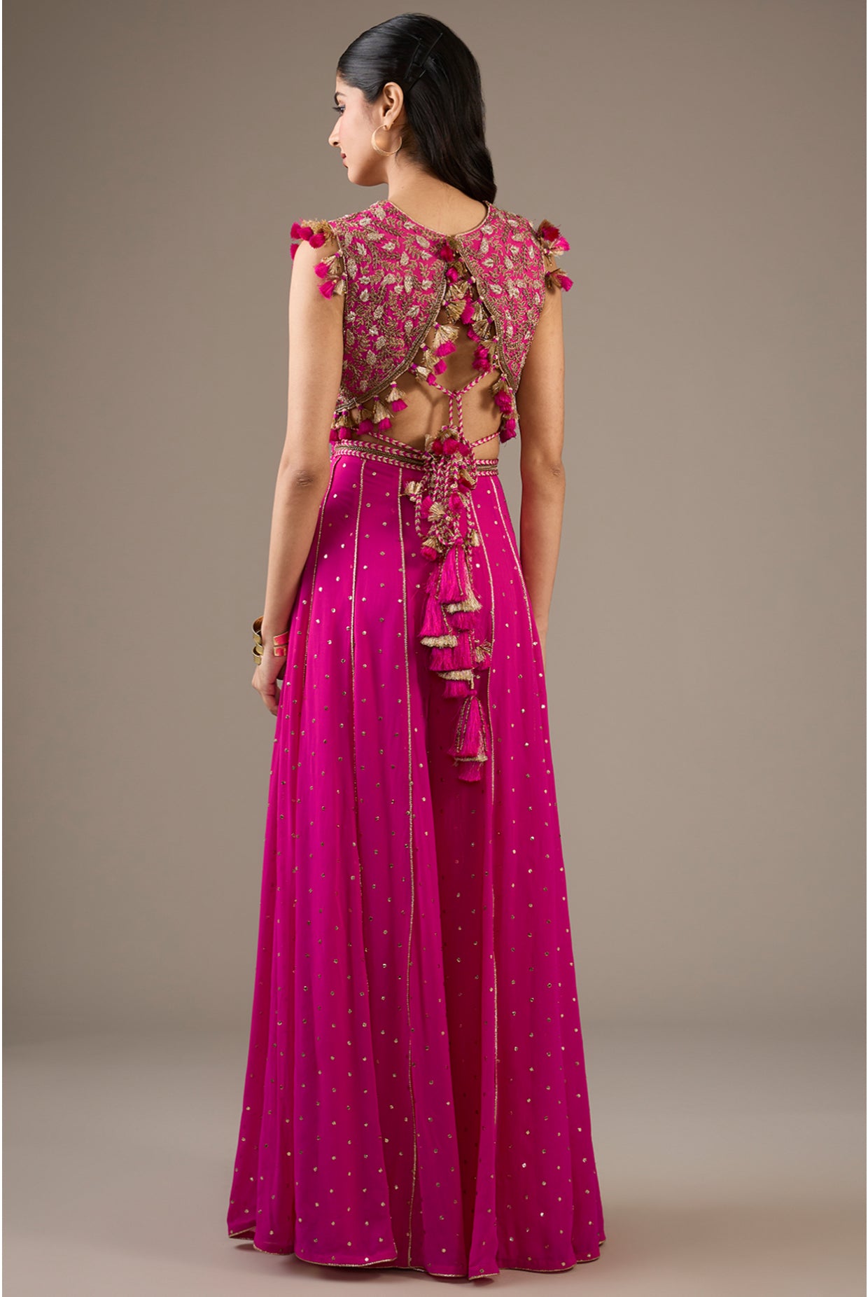 Hot Pink Embroidered Choli With Hot Pink Sharara.