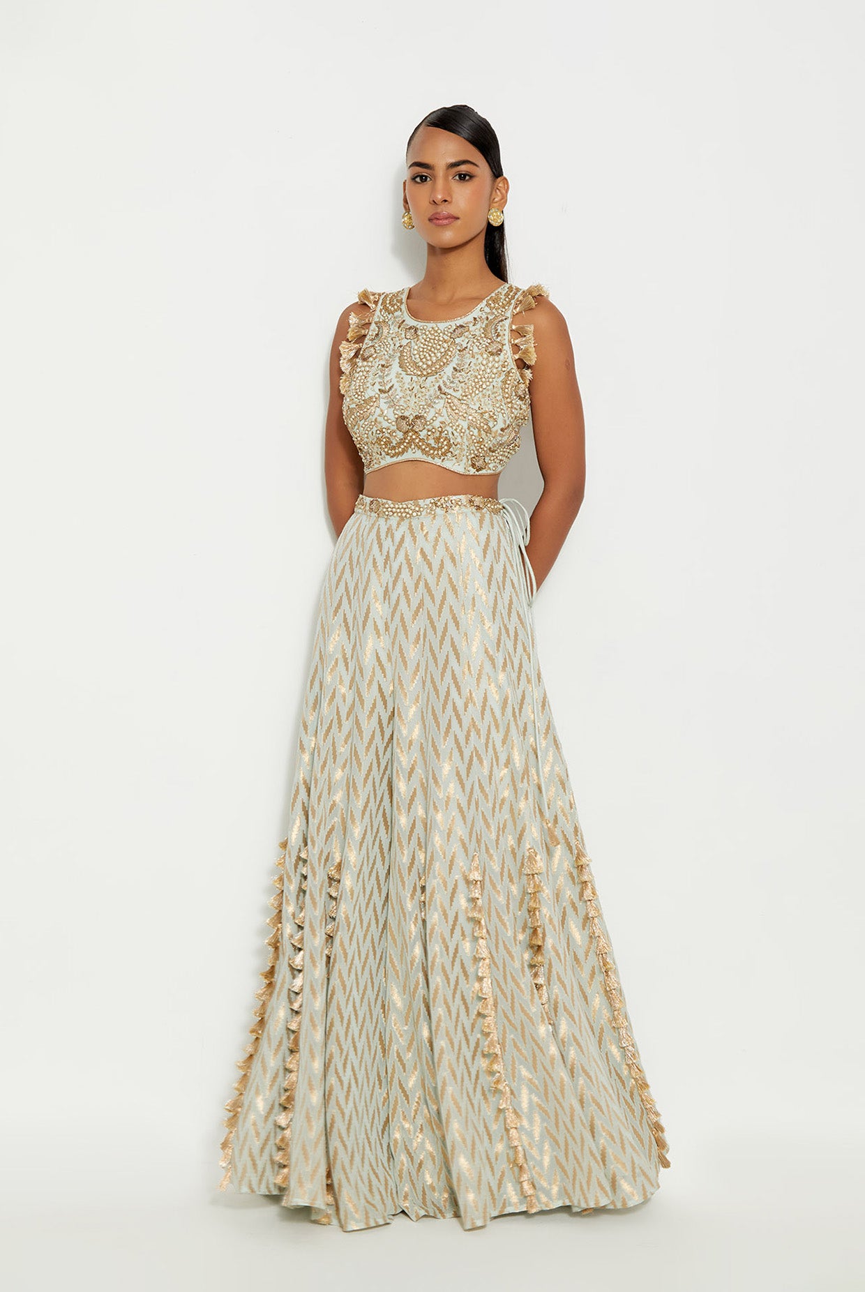 ZARINA POWDER BLUE EMBROIDERED CHOLI AND SHARARA
