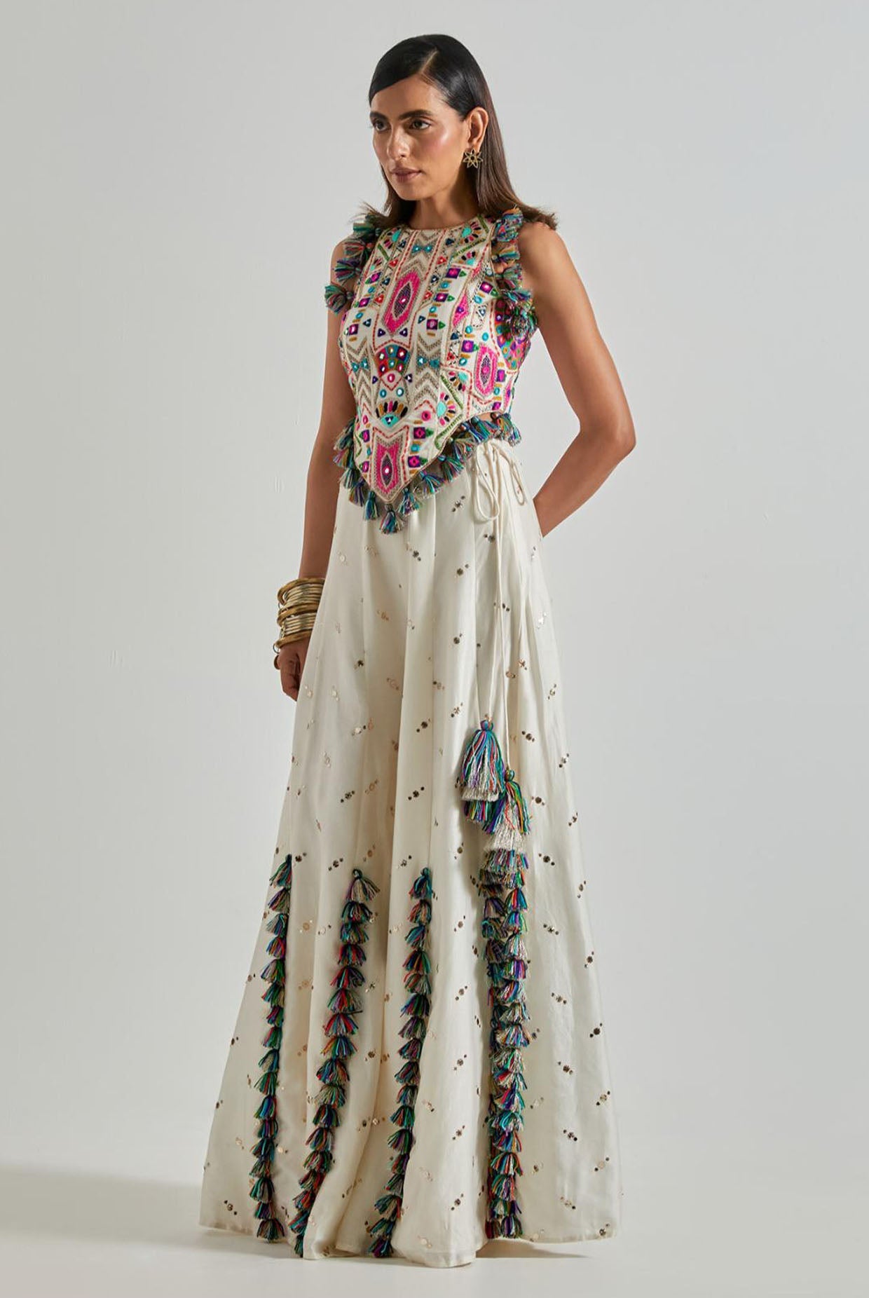 Off-White Choli with Covered Back & Silkmul Sharara