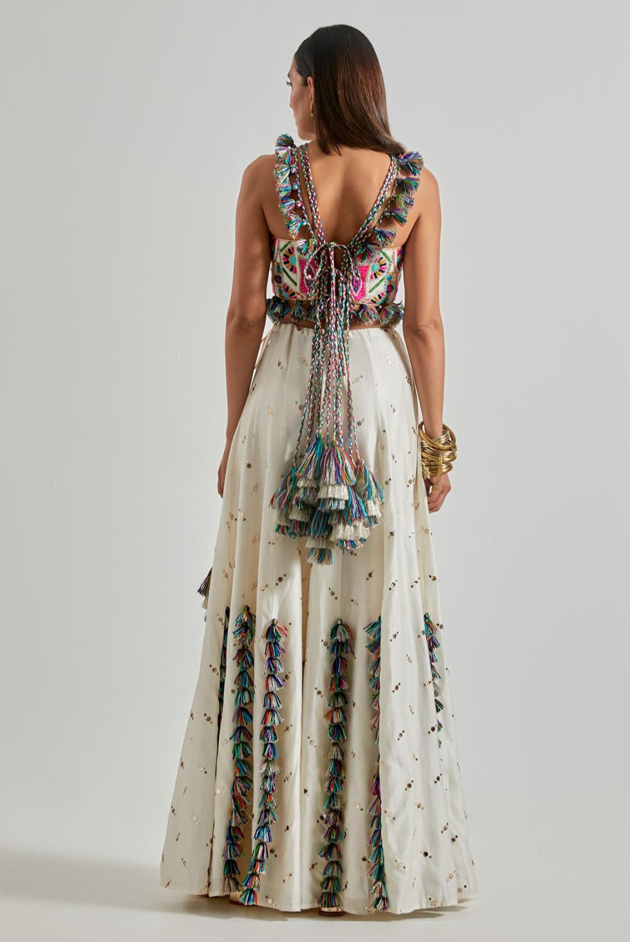 Off-White Choli with Covered Back & Silkmul Sharara