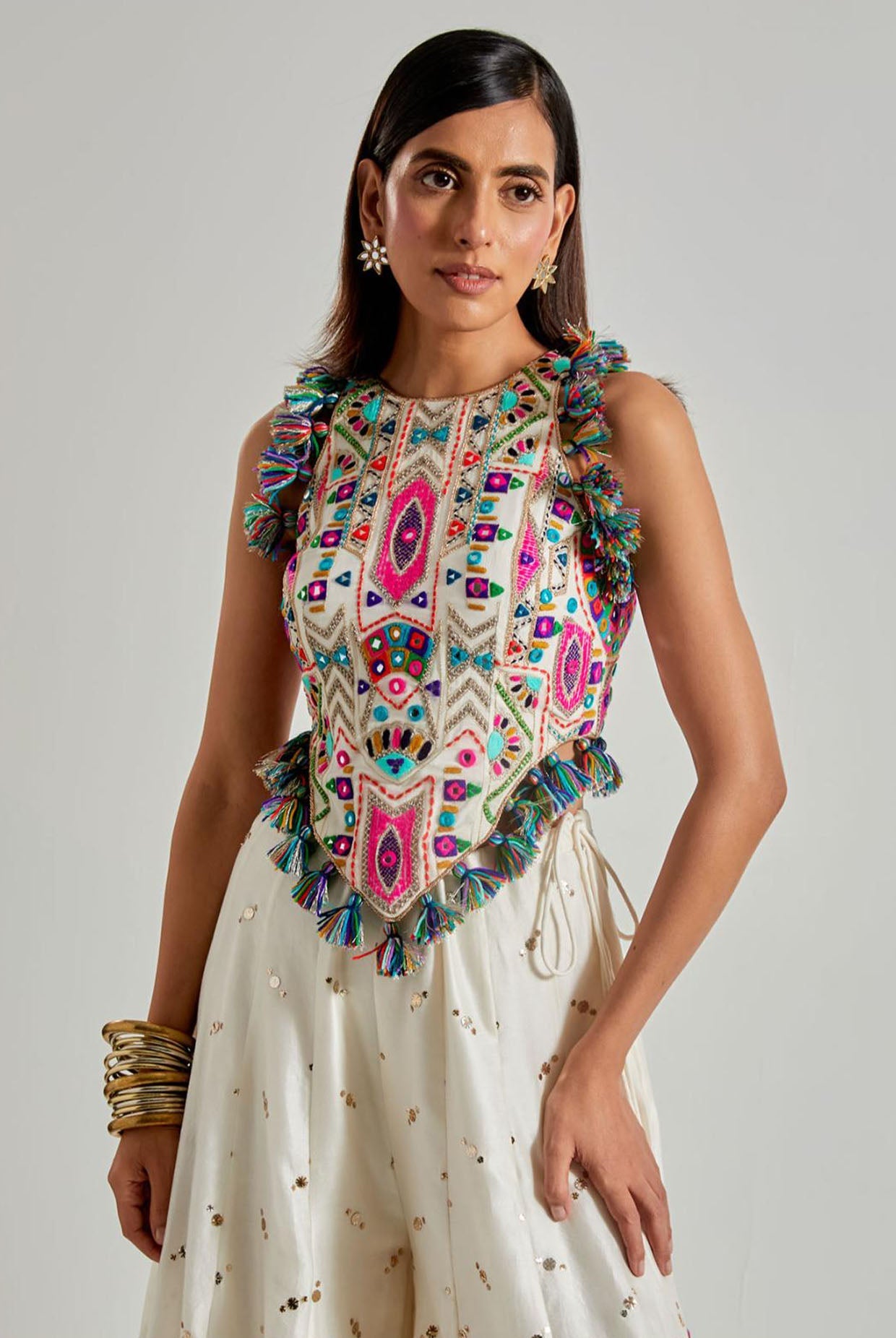 Off-White Choli with Covered Back & Silkmul Sharara