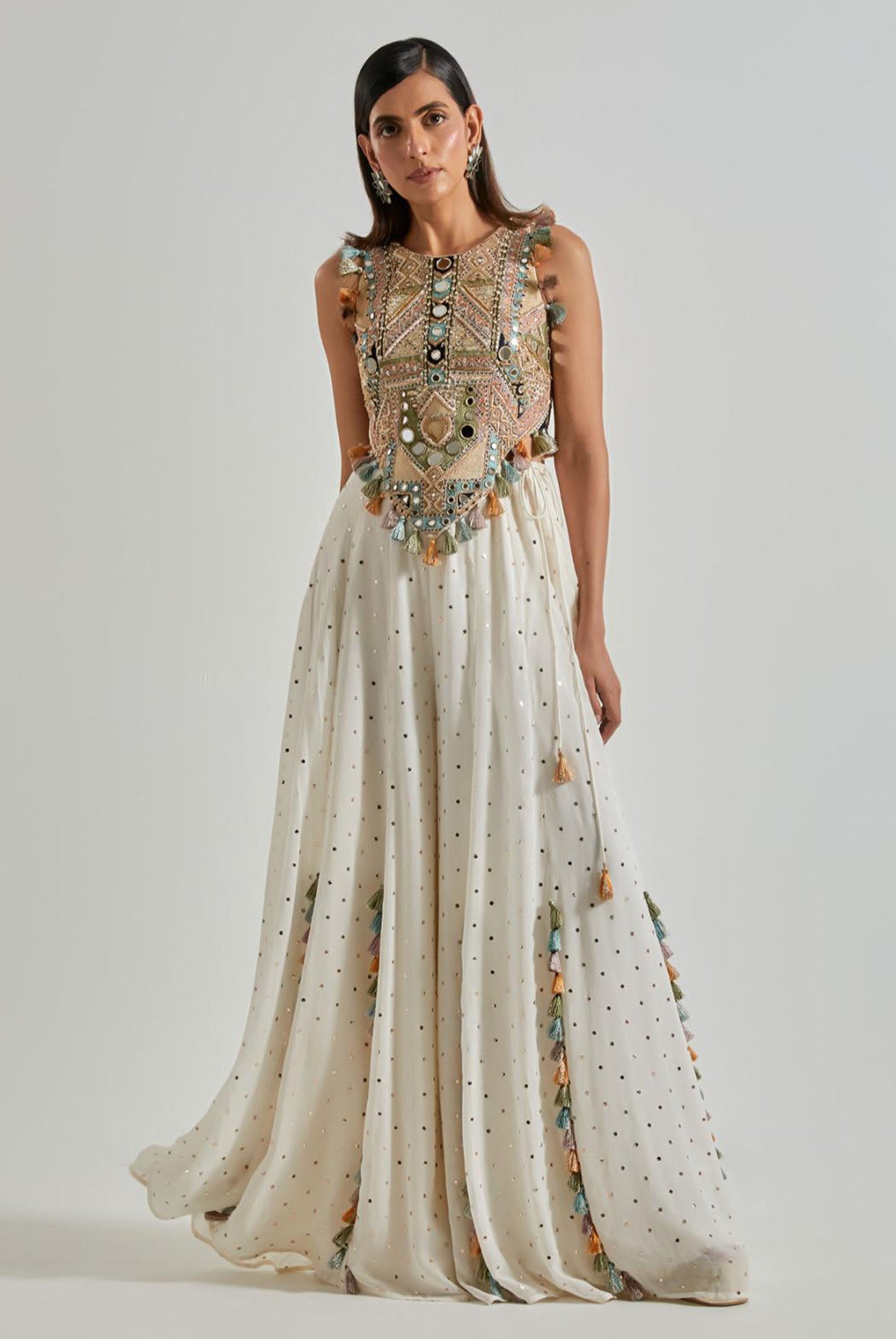 Off-White Choli with Covered Back & Georgette Sharara