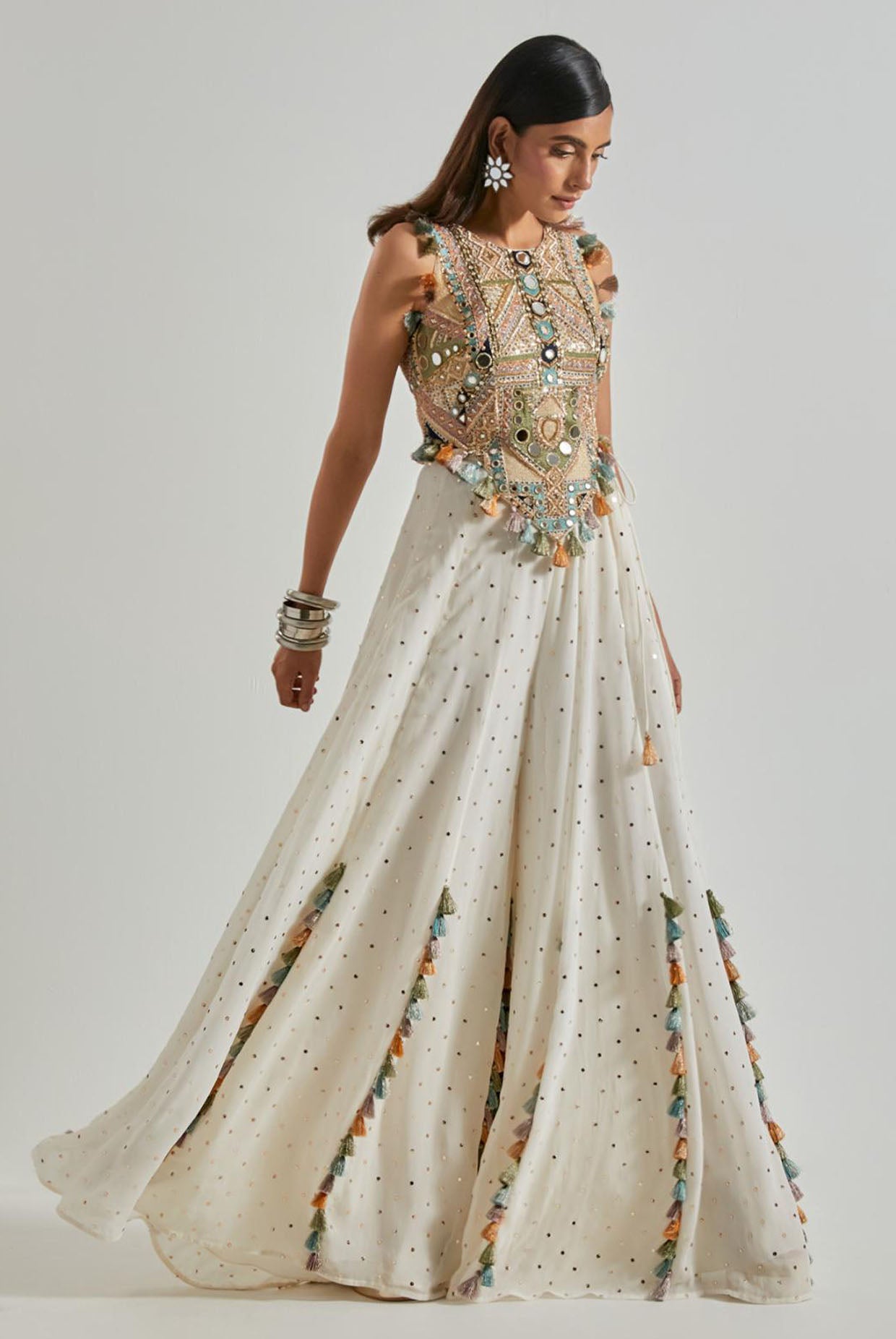 Off-White Choli with Covered Back & Georgette Sharara