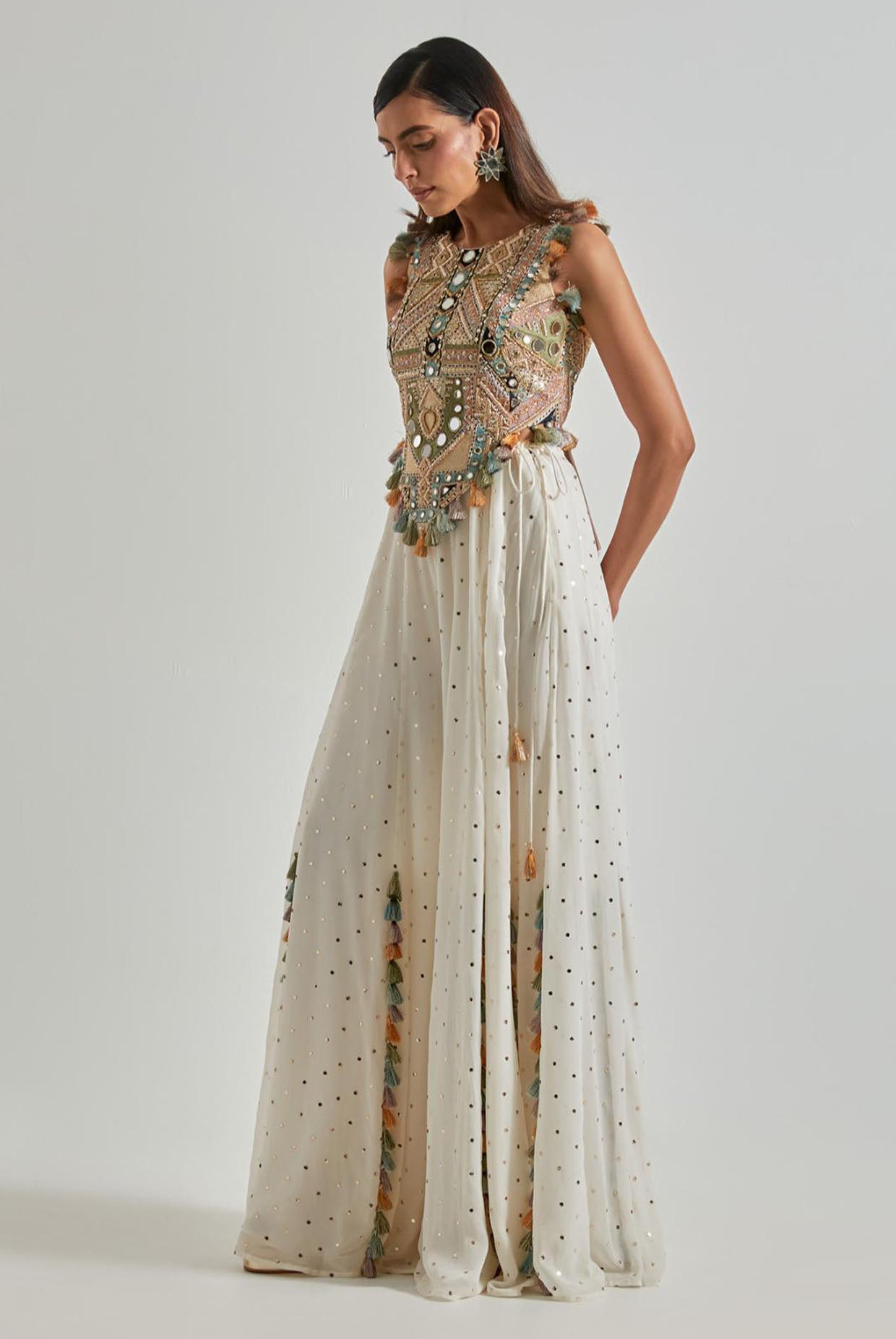 Off-White Choli with Covered Back & Georgette Sharara