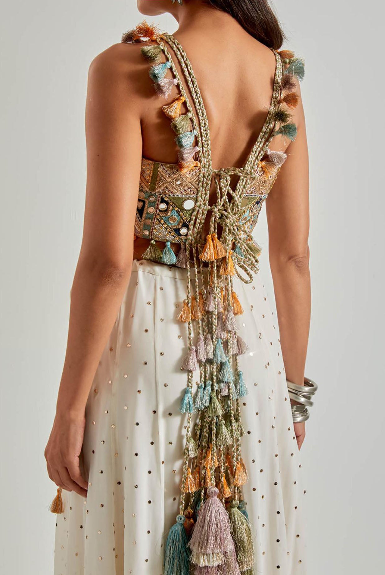 Off-White Choli with Covered Back & Georgette Sharara