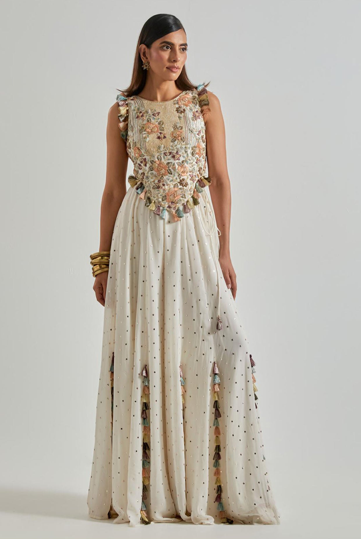 Off-White Choli with Covered Back & Mukaish Sharara