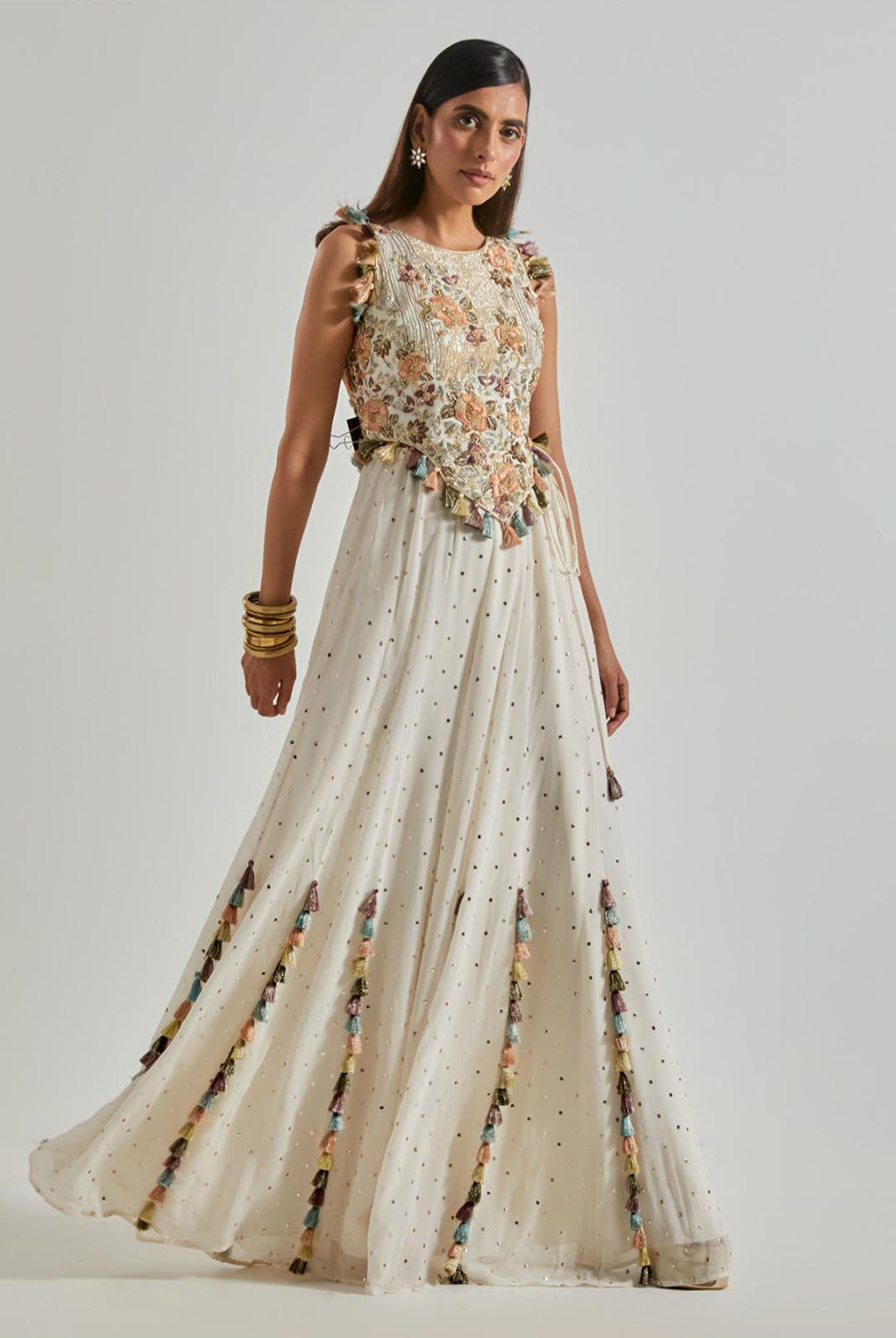 Off-White Choli with Covered Back & Mukaish Sharara