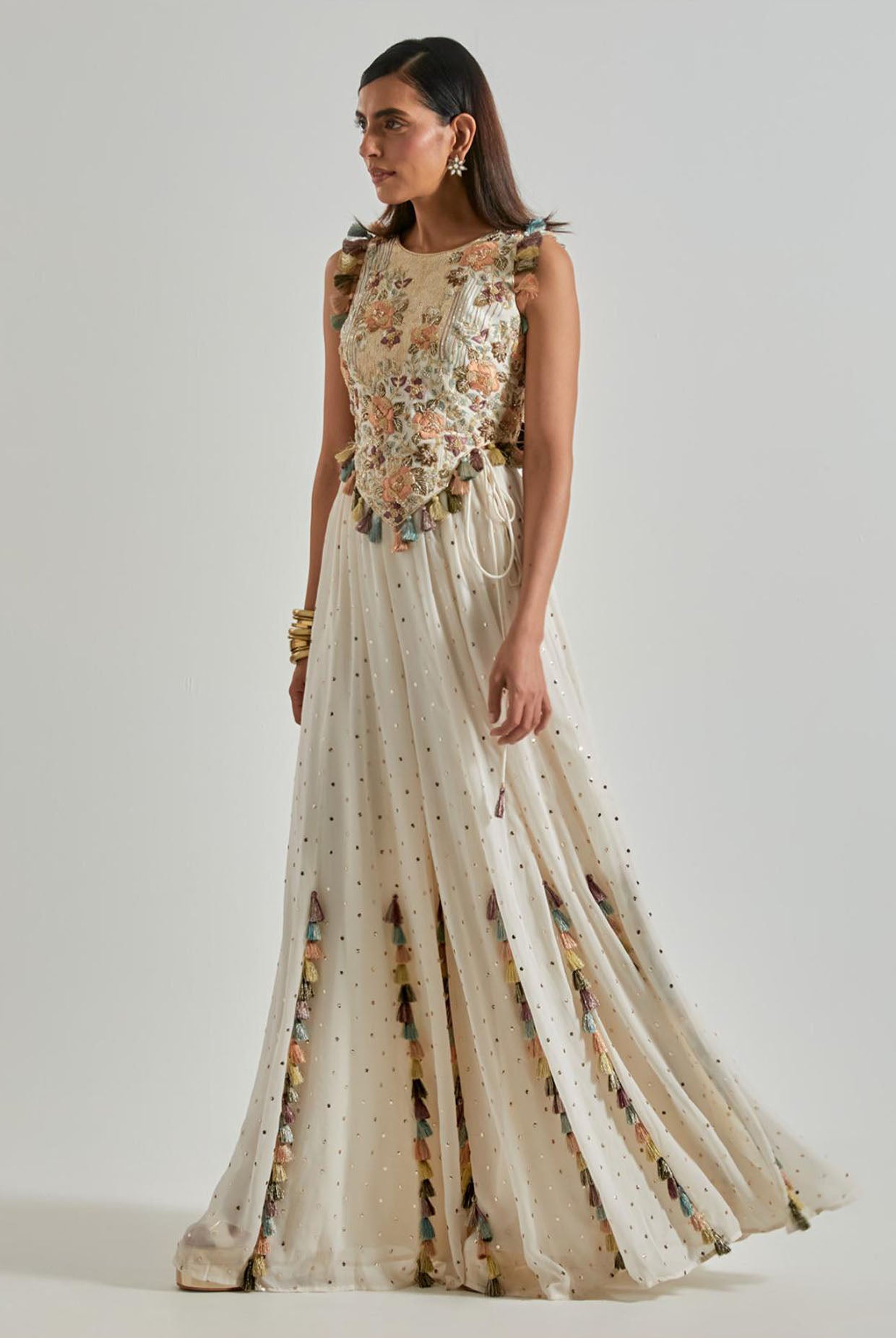Off-White Choli with Covered Back & Mukaish Sharara