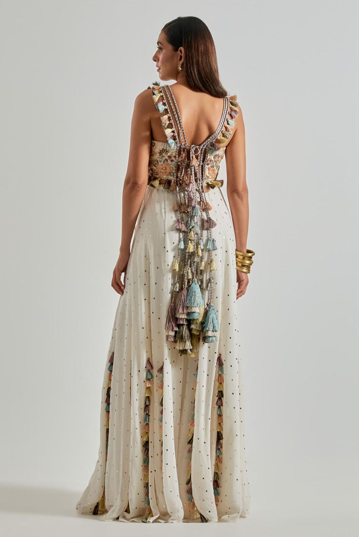 Off-White Choli with Covered Back & Mukaish Sharara