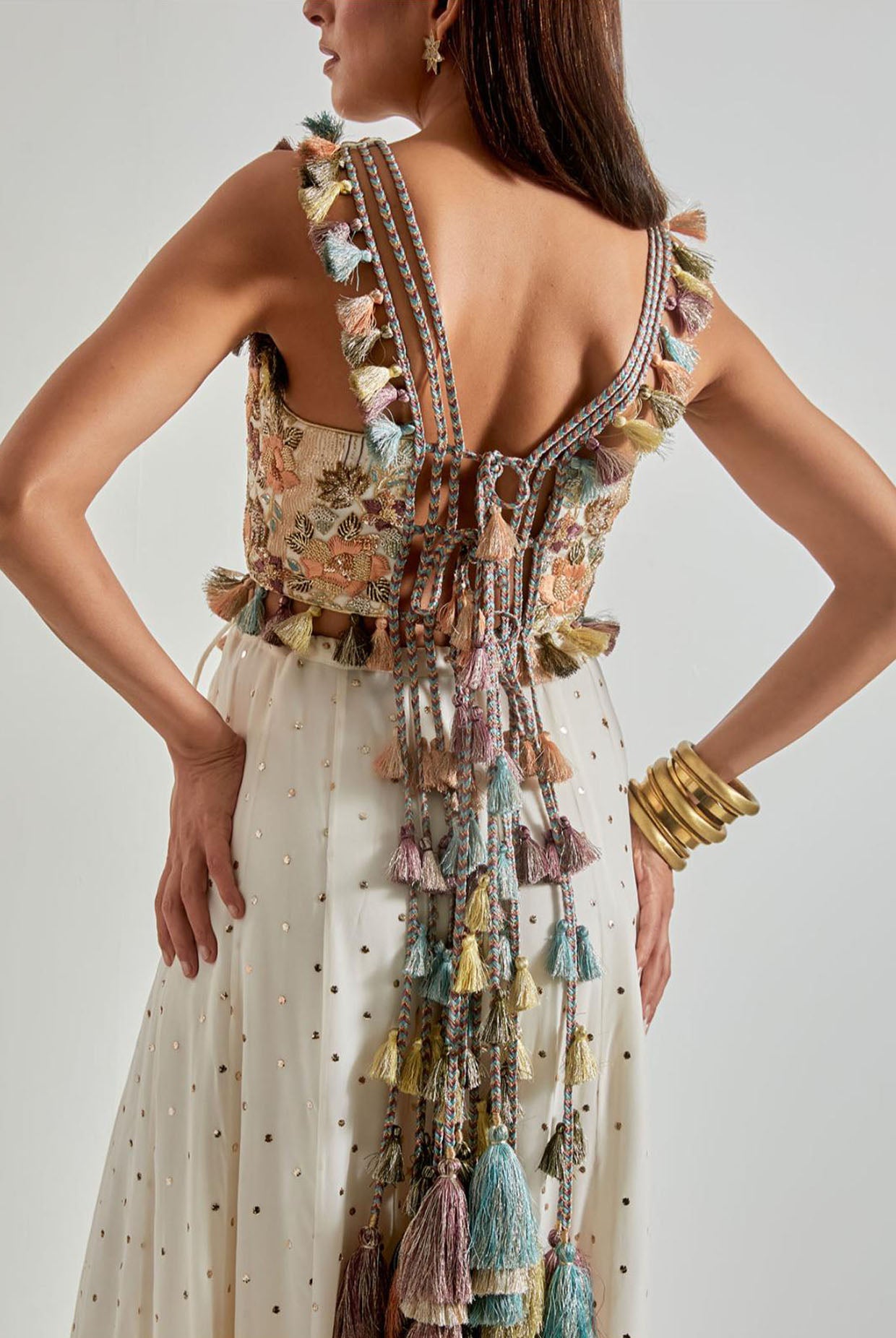 Off-White Choli with Covered Back & Mukaish Sharara