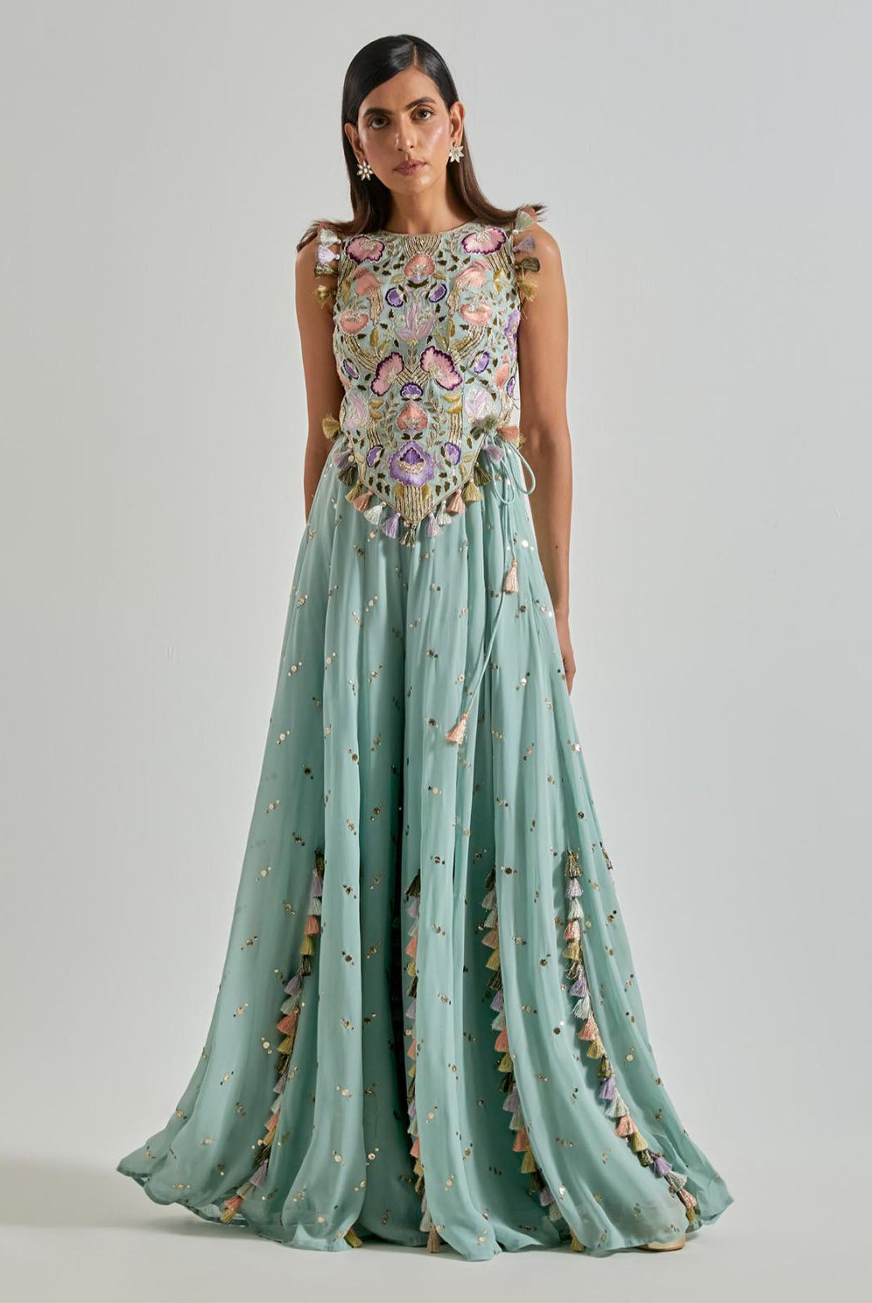 Seafoam Choli with Covered Back & Georgette Sharara