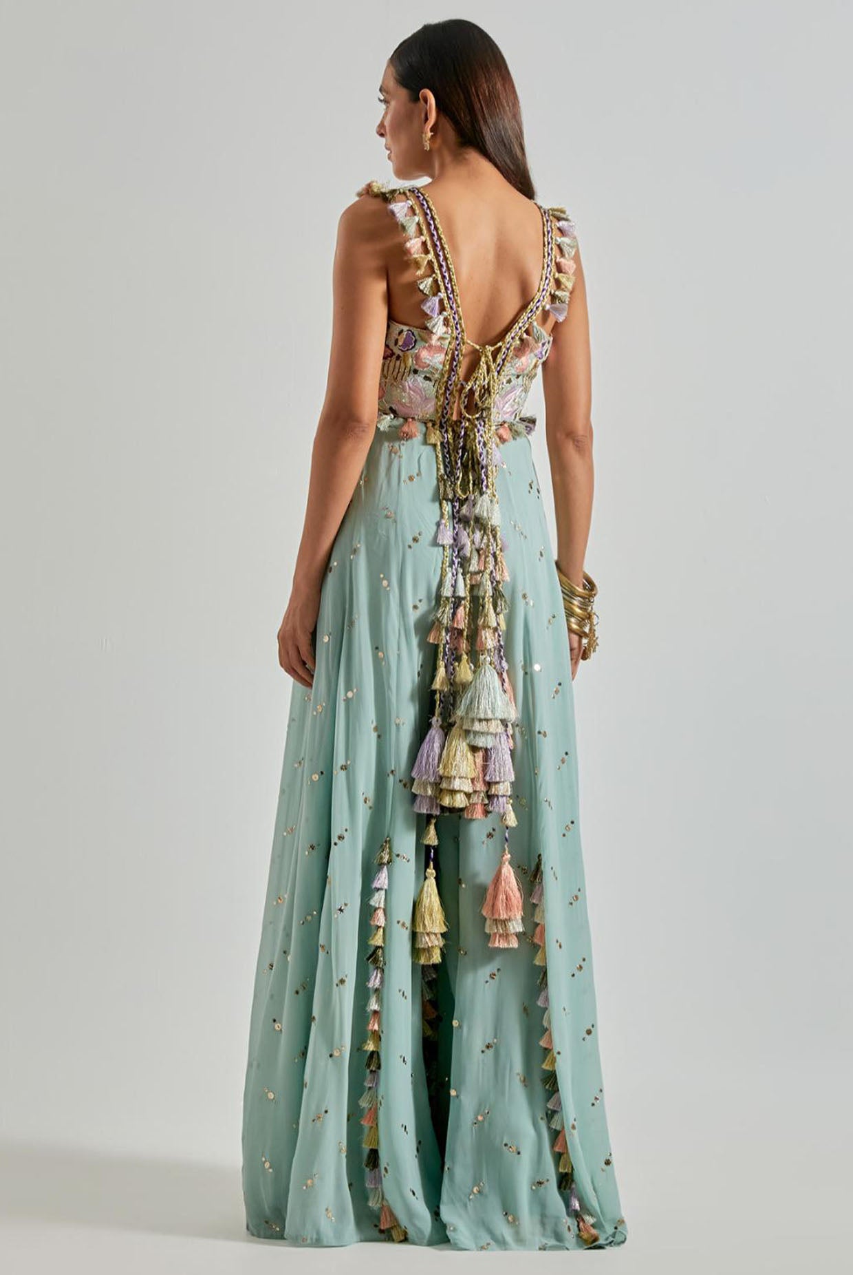 Seafoam Choli with Covered Back & Georgette Sharara