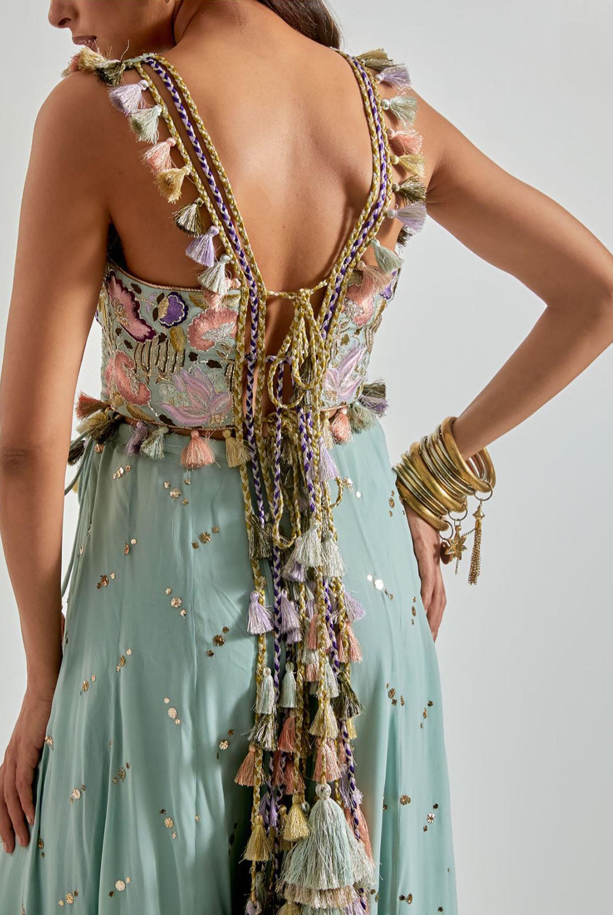 Seafoam Choli with Covered Back & Georgette Sharara