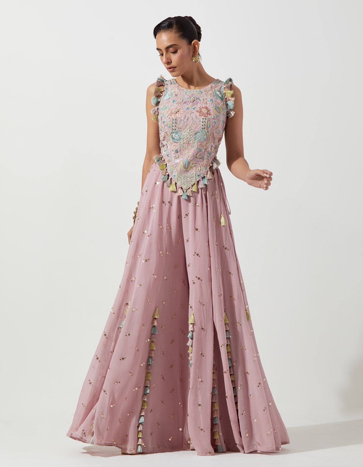 Lilac Georgette Embroidered Choli And Sharara
