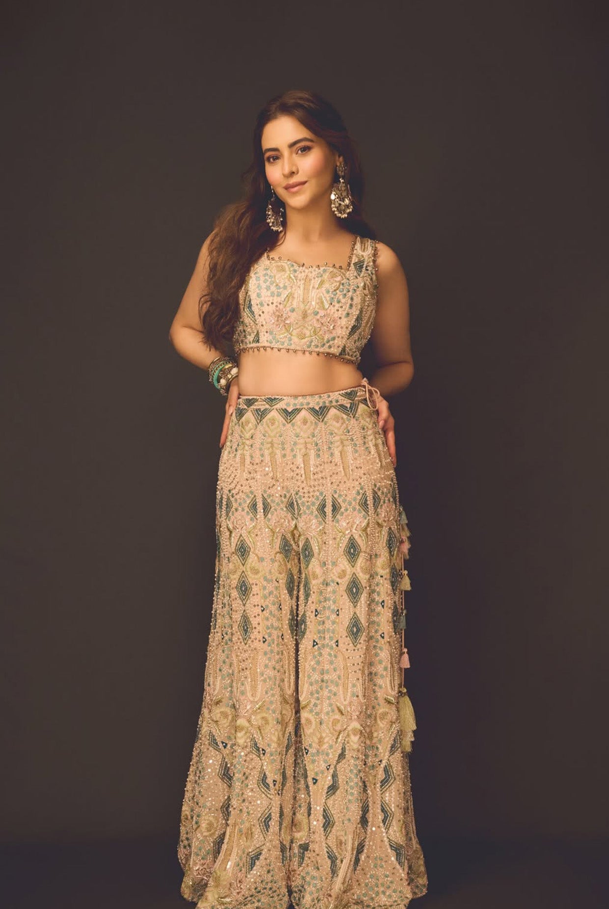 Blush Pink Georgette Embroidered Choli With Sharara And Dupatta