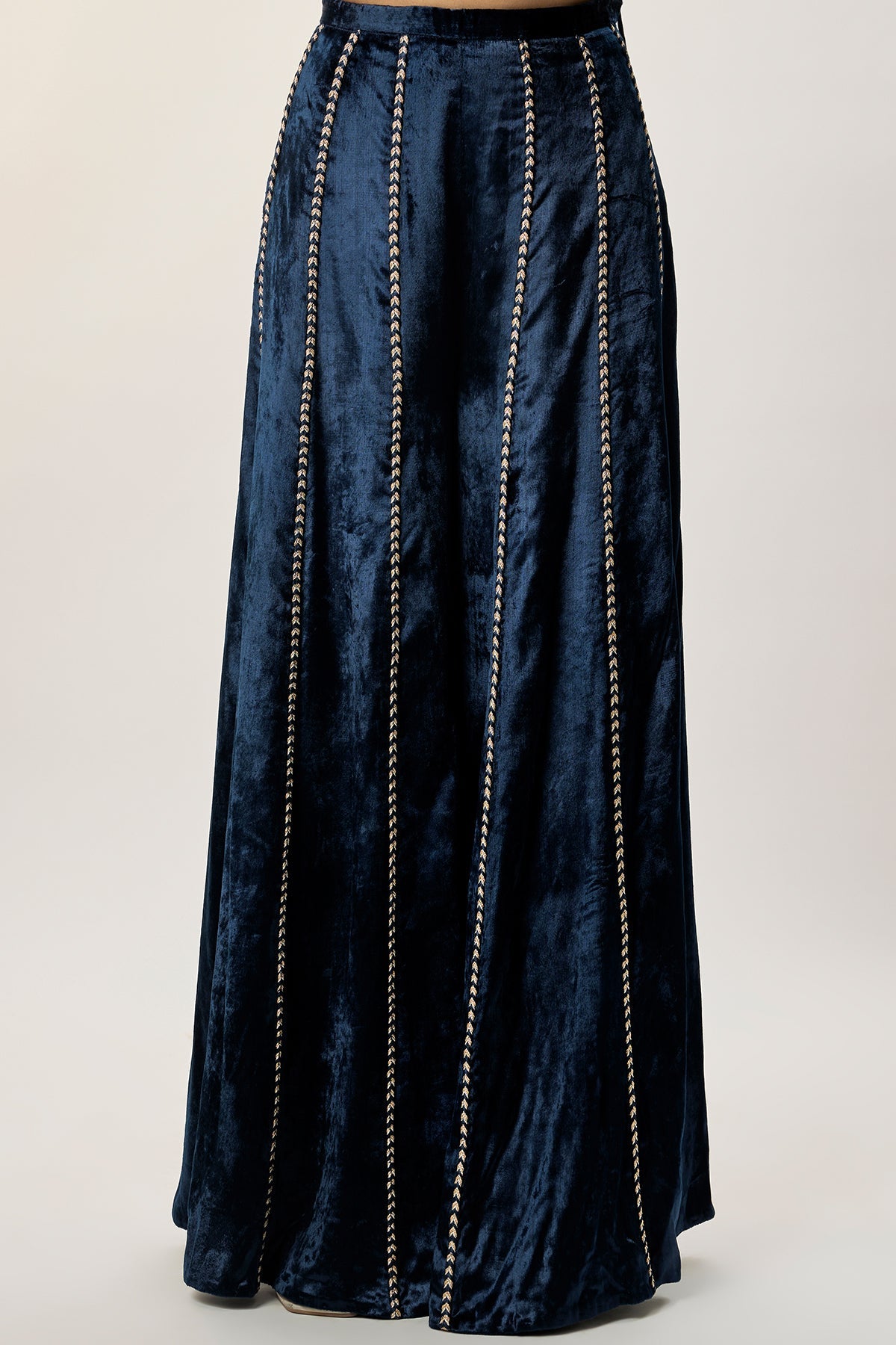 Yasmin Navy Blue Georgette Half Back Covered Embroidered Choli And Velvet Sharara
