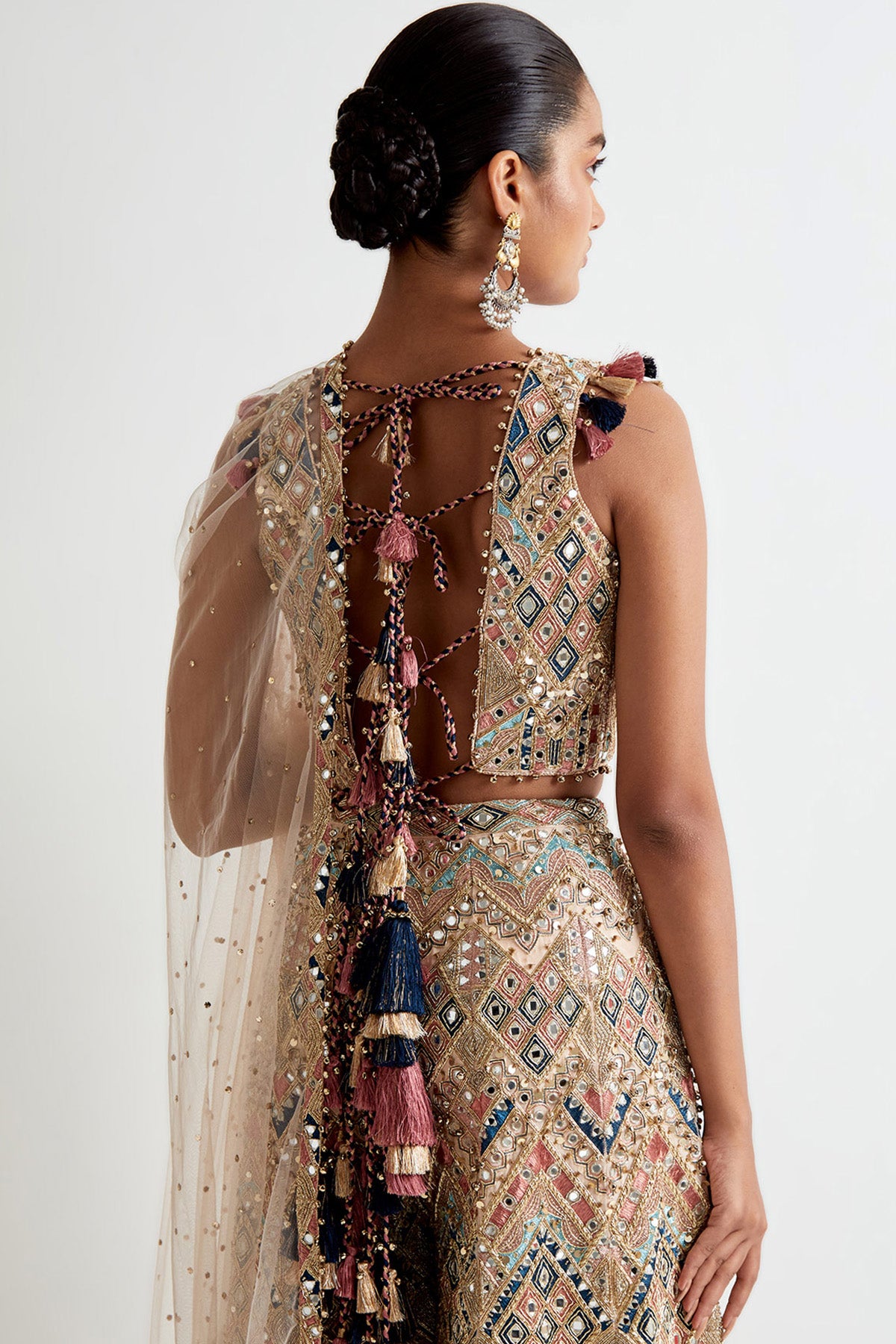 Stone Georgette Embroidered Choli And Sharara With Mukaish Net Embroidered Dupatta