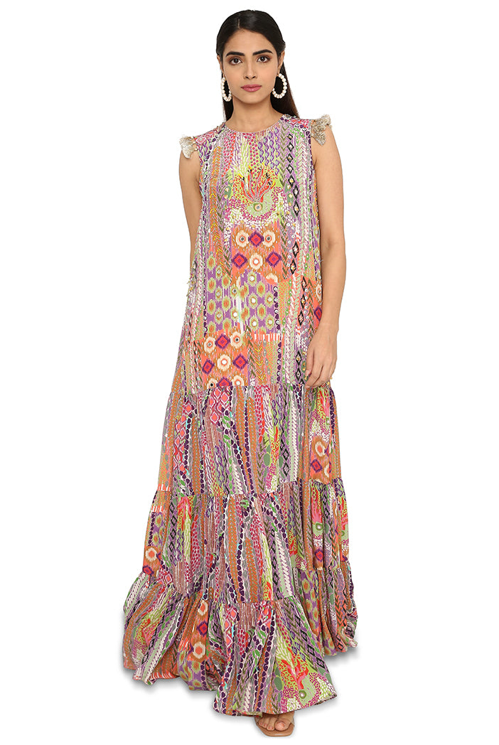 Alyan African Print Embroidered Crepe Dress