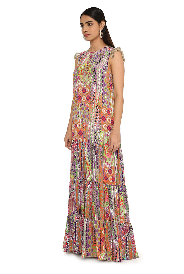 Alyan African Print Embroidered Crepe Dress