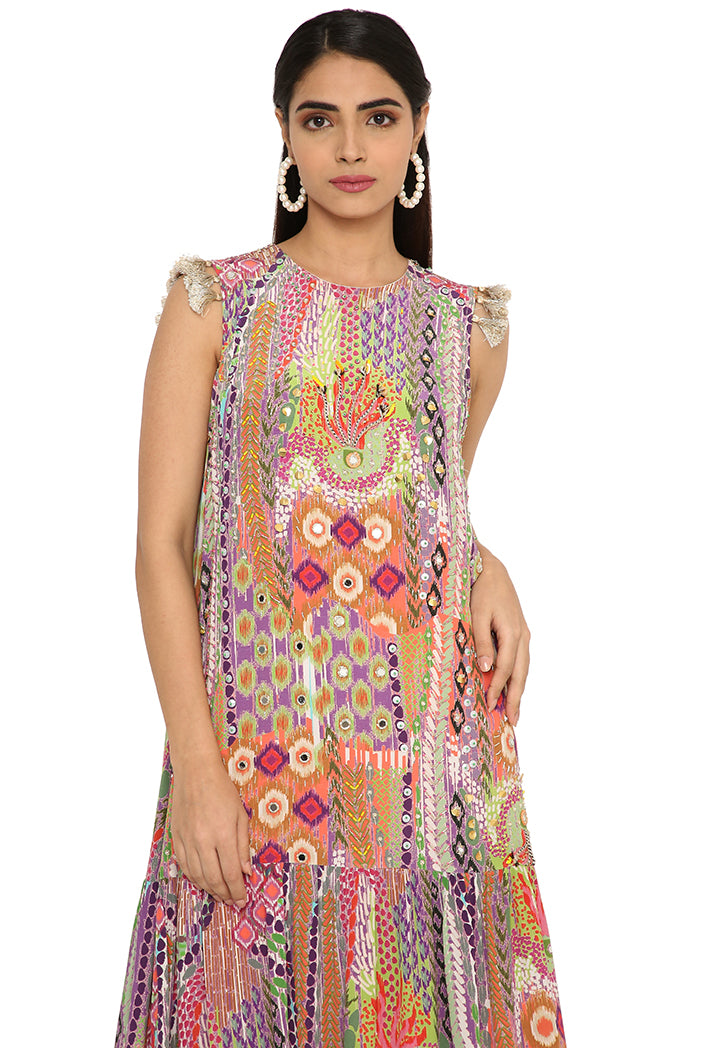 Alyan African Print Embroidered Crepe Dress
