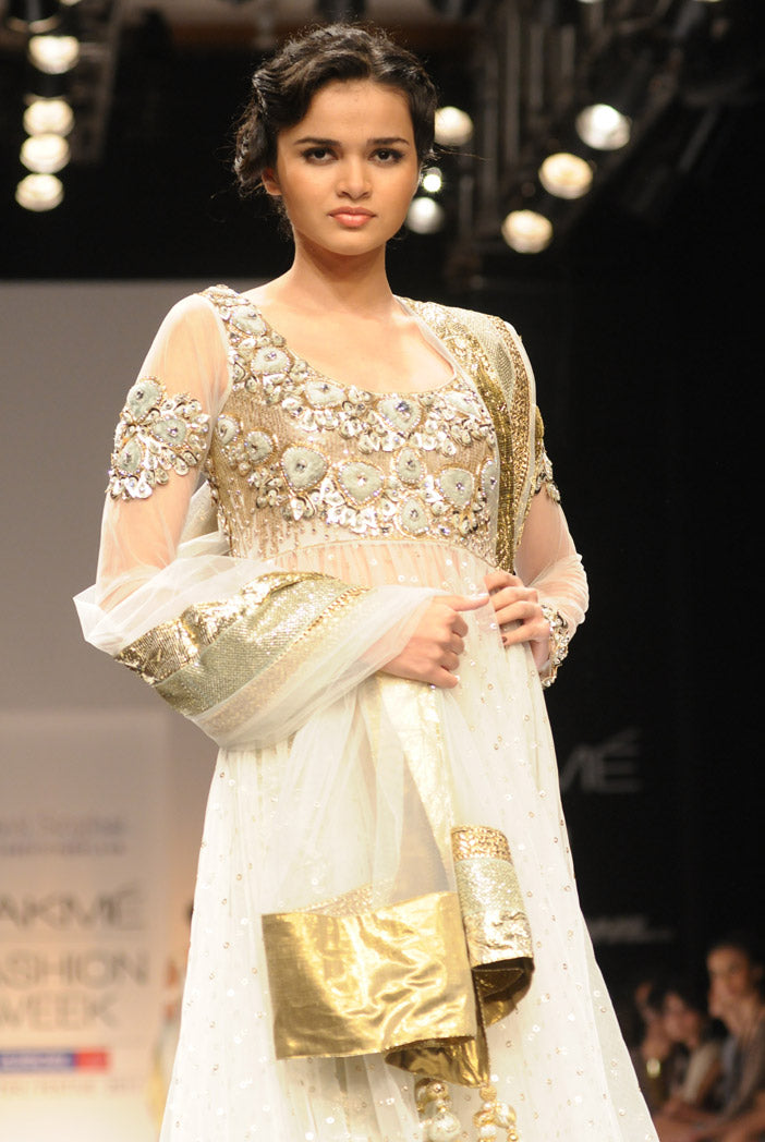 Off White Mukaish Kurta with Sea Green Pants
