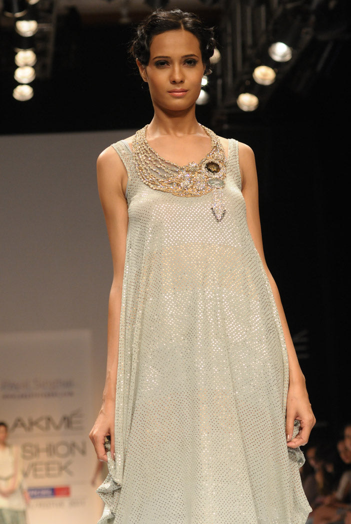 Grey Mukaish Cowl Kurta with churidar